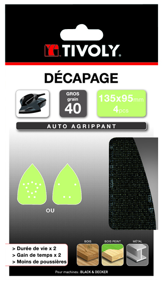 Patin MAILLE -AUTO-AGRIPPANT -135x95mm -Pour ponceuse mouse B&D / Dim 135x95 / Gr : 120 TIVOLY - XT10122019062