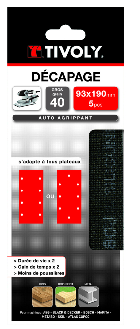 Patin MAILLE -AUTO-AGRIPPANT -93x190mm - Pour ponceuse vibrante / Dim 93x190 / Gr : 180 TIVOLY - XT10122019073