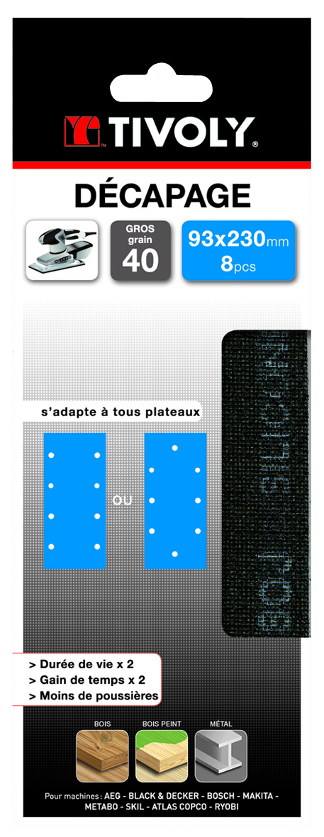 Patin MAILLE -93x230mm -Pour ponceuse vibrante / Dim 93x230 / Gr : 40 TIVOLY - XT10122019080