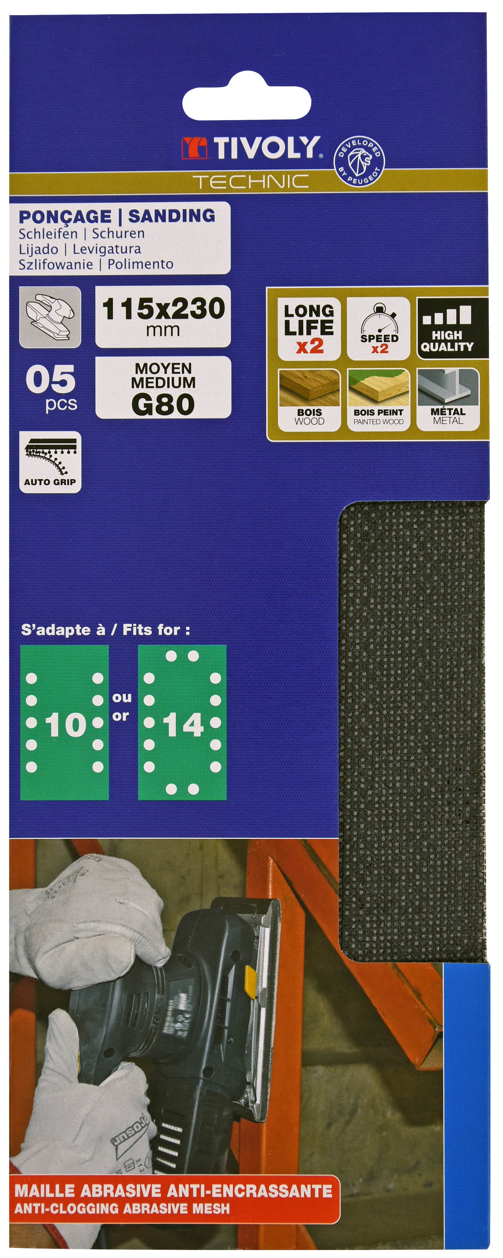 Patin MAILLE -AUTO-AGRIPPANT -115x230mm -Pour ponceuse vibrante / Dim 115x230 / Gr : 40/80/120 TIVOLY - XT10122019094