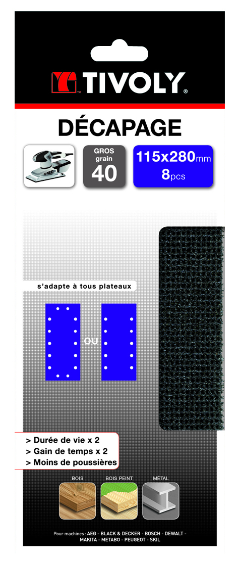 Patin MAILLE -115x280mm -Pour ponceuse vibrante / Dim 115x280 / Gr : 80 TIVOLY - XT10122019101