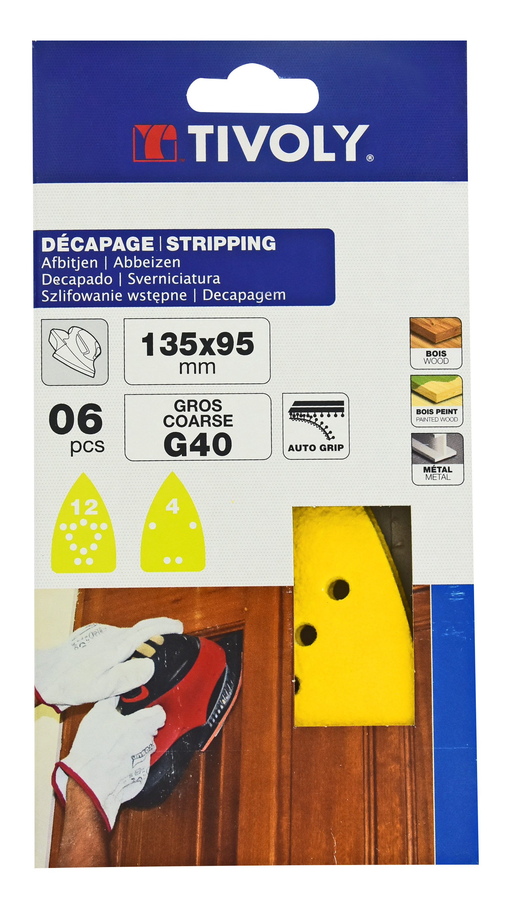 Patin AUTO-AGRIPPANT -135x95mm -Pour ponceuse Mouse B&D / Dim 135x95 / Gr : 40 TIVOLY - XT10122022240