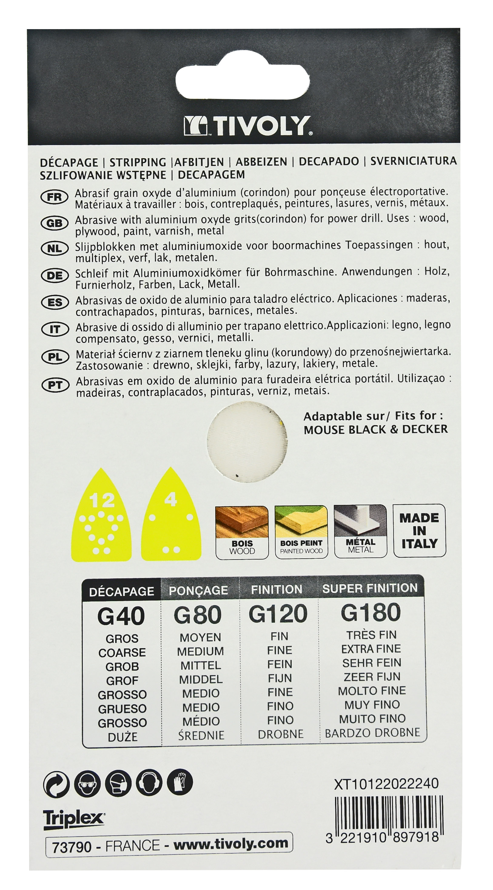 Patin AUTO-AGRIPPANT -135x95mm -Pour ponceuse Mouse B&D / Dim 135x95 / Gr : 40 TIVOLY - XT10122022240