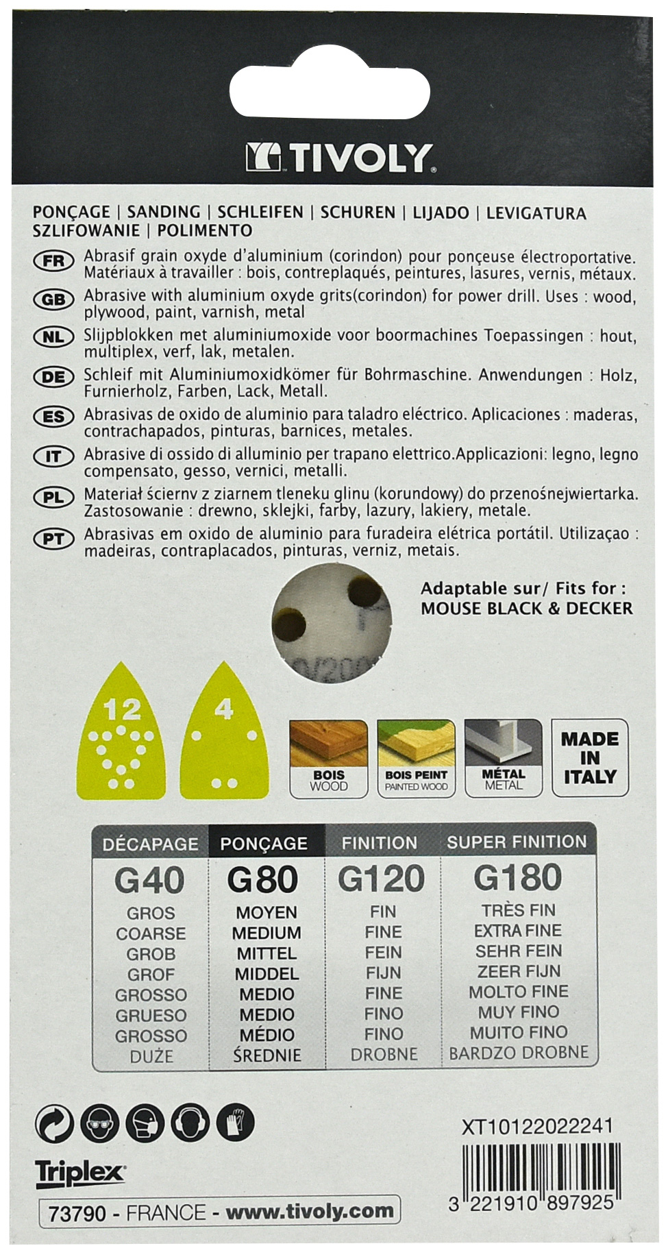 Patin AUTO-AGRIPPANT -135x95mm -Pour ponceuse Mouse B&D / Dim 135x95 / Gr : 80 TIVOLY - XT10122022241