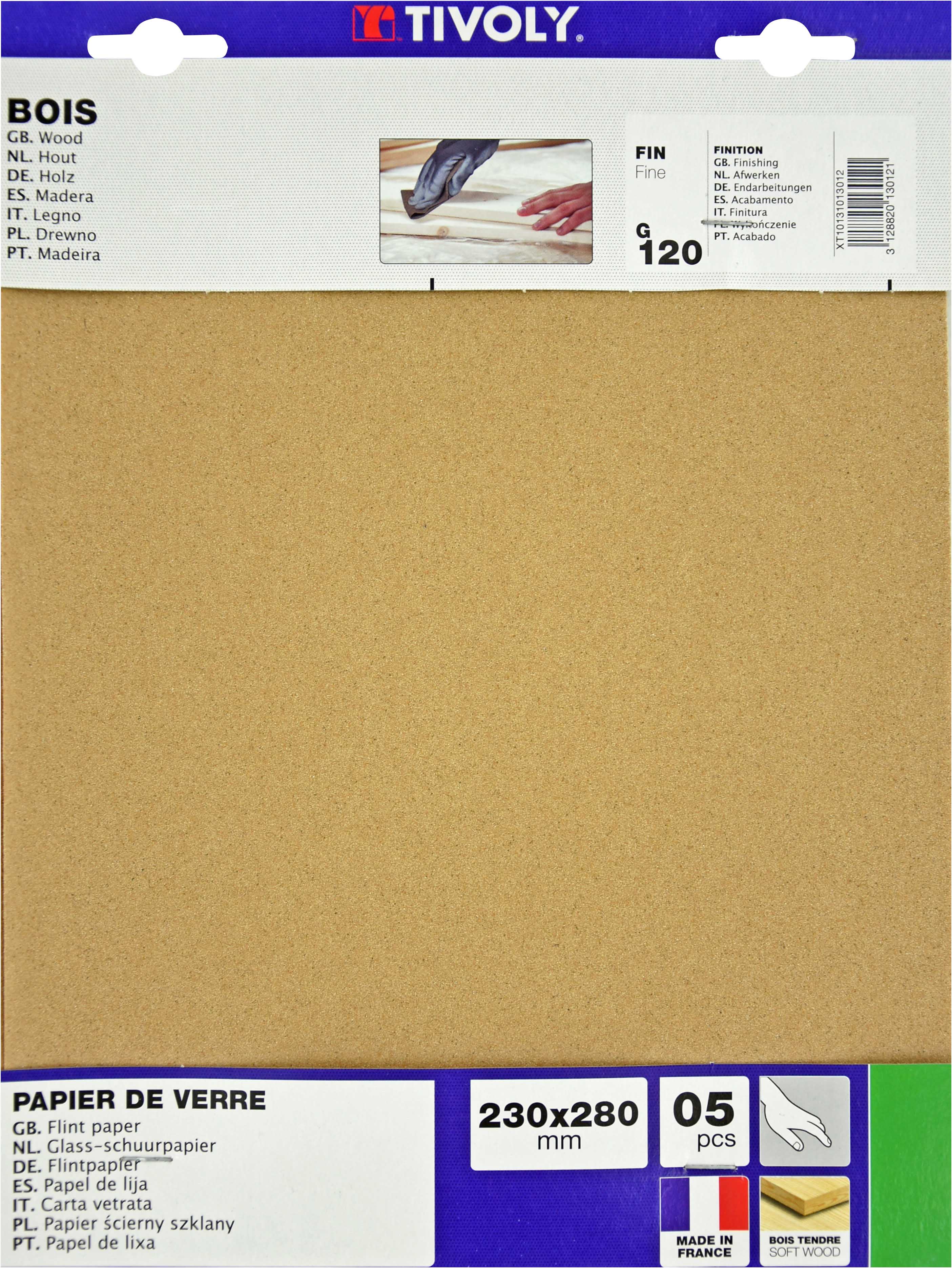 Feuilles Abrasives PAPIER DE VERRE -230x280mm / Dim 230x280 / Gr : 120 TIVOLY - XT10131013012