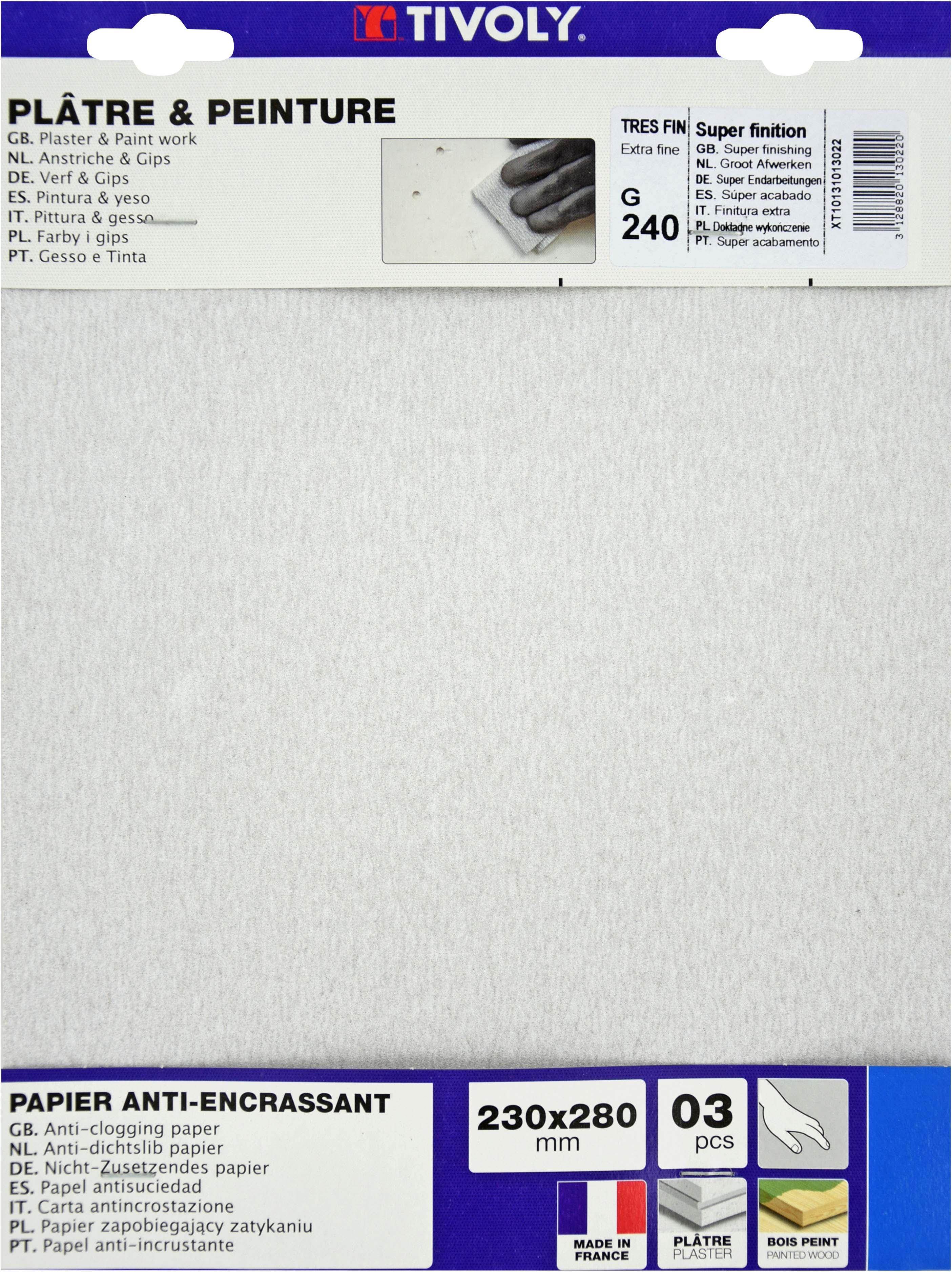 Feuilles Abrasives ANTI-ENCRASSANT -230x280mm / Dim 230x280 / Gr : 120 TIVOLY - XT10131013020