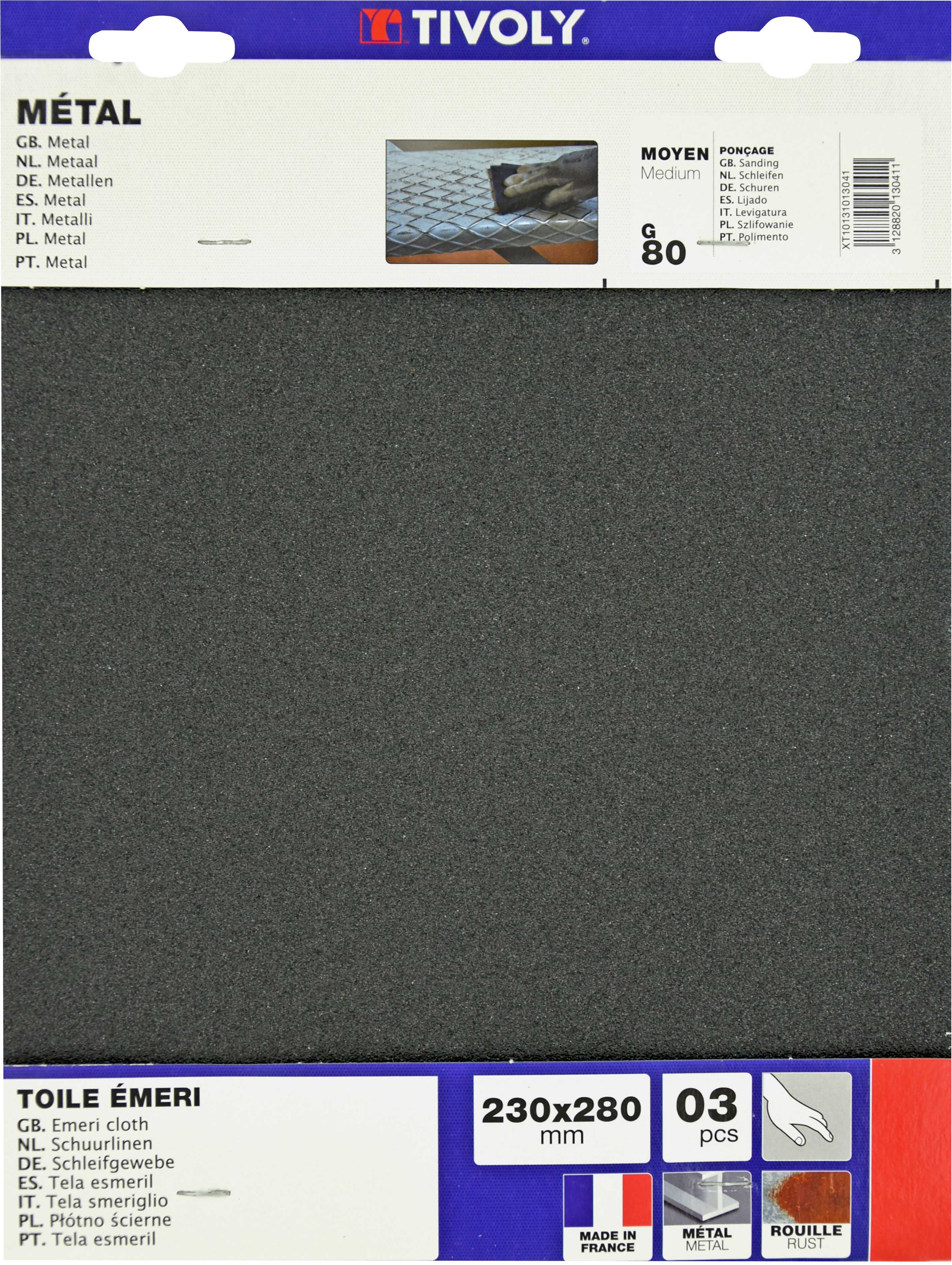 Feuilles Abrasives TOILE EMERI -230x280mm / Dim 230x280 / Gr : 50 TIVOLY - XT10131013040