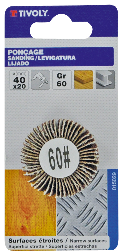Roue à LAMELLES ABRASIVES (Cartonnette brochable) / Dim Ø40x20 / Gr : 60 TIVOLY - XT10152015029