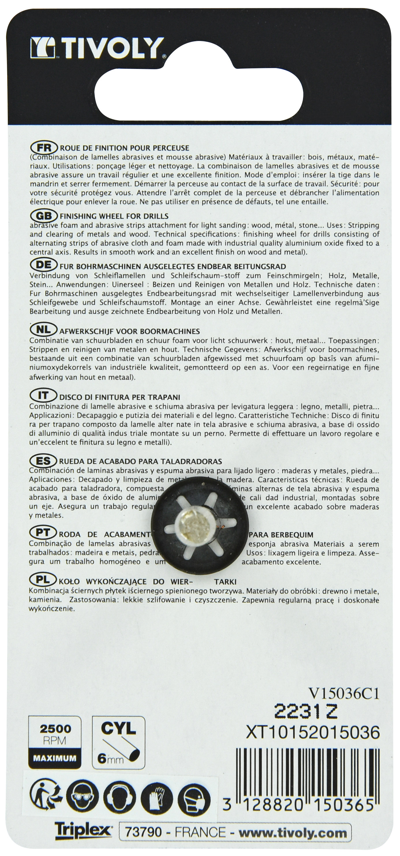 Roue à LAMELLES MIXTES (Cartonnette brochable) / Dim Ø30x15 / Gr : 60 TIVOLY - XT10152015036