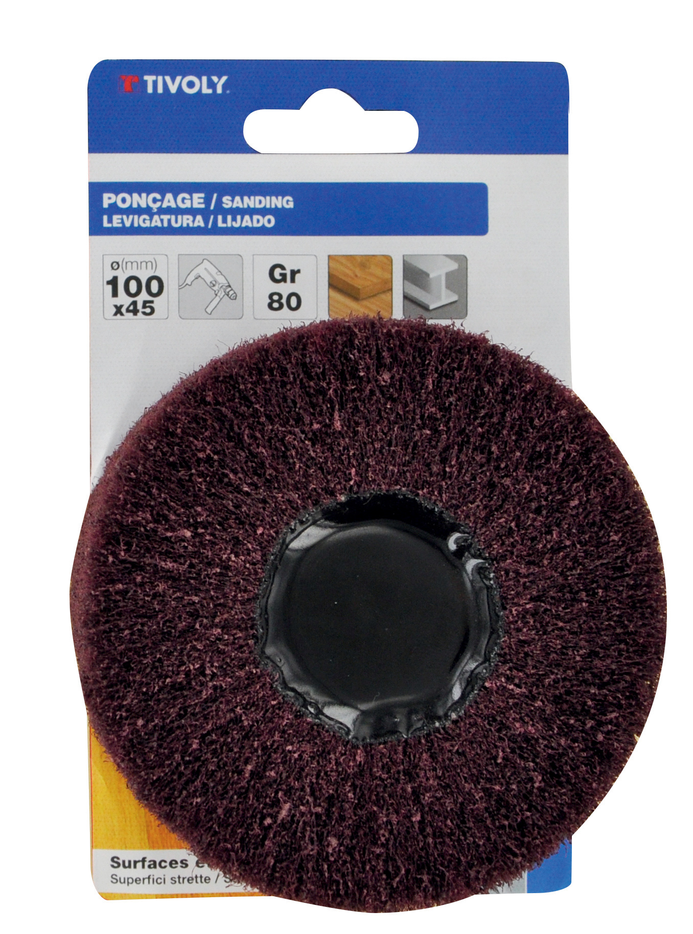 Roue MOUSSE ABRASIVE (Cartonnette brochable) / Dim Ø100x45 / Gr : 80 TIVOLY - XT10152015038