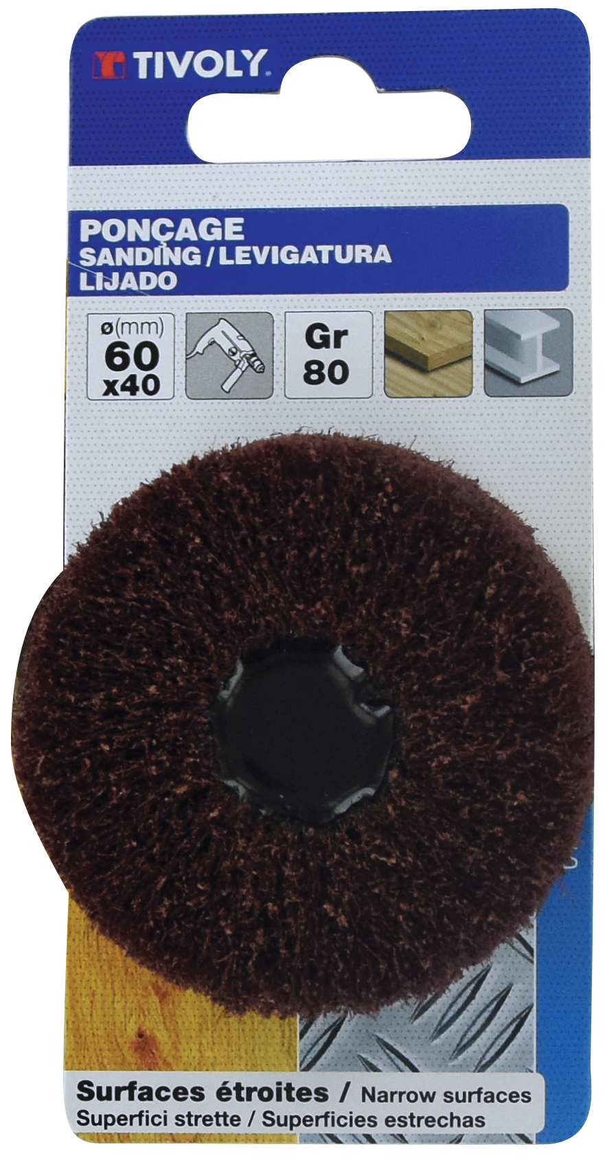 Roue MOUSSE ABRASIVE (Cartonnette brochable) / Dim Ø60x40 / Gr : 80 TIVOLY - XT10152015039