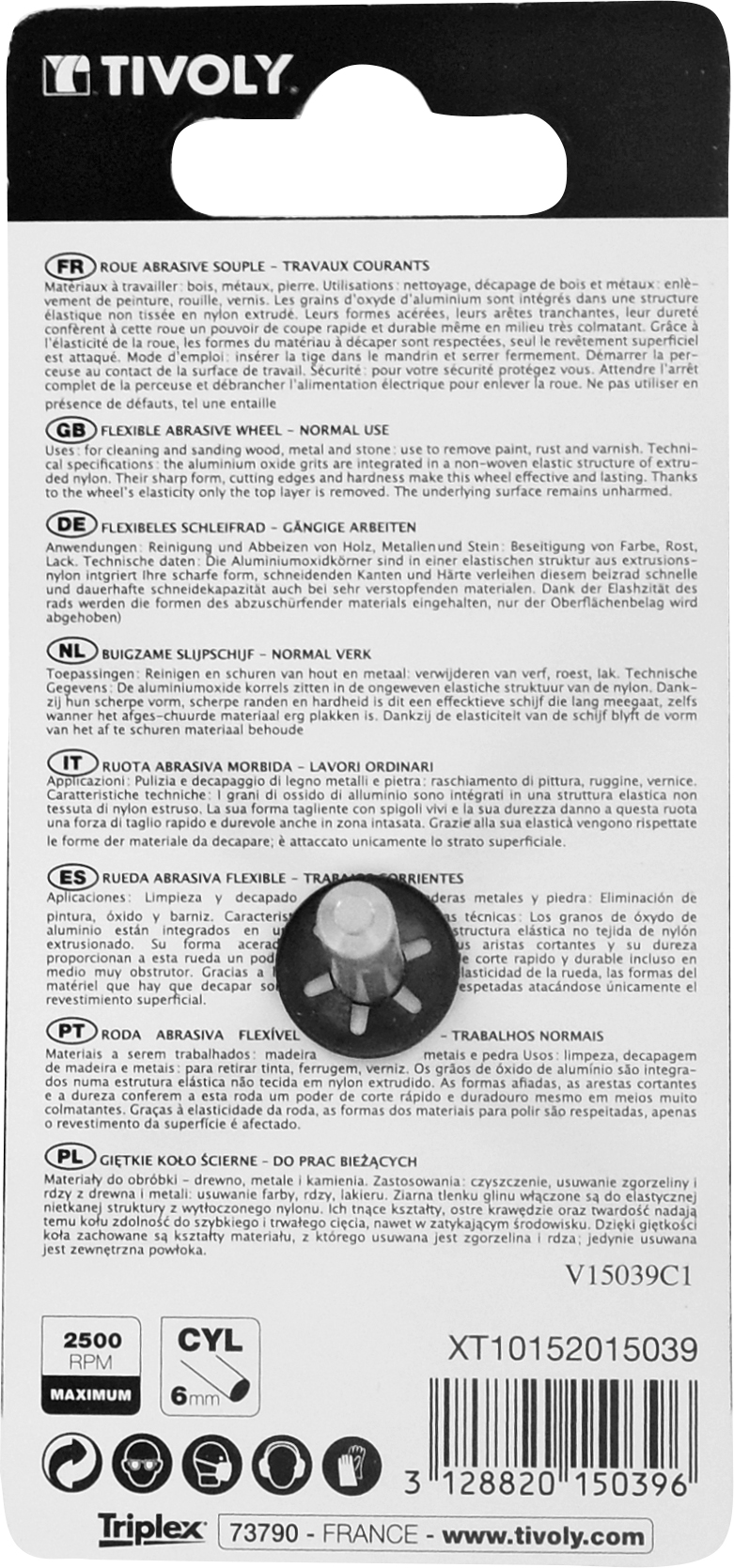 Roue MOUSSE ABRASIVE (Cartonnette brochable) / Dim Ø60x40 / Gr : 80 TIVOLY - XT10152015039