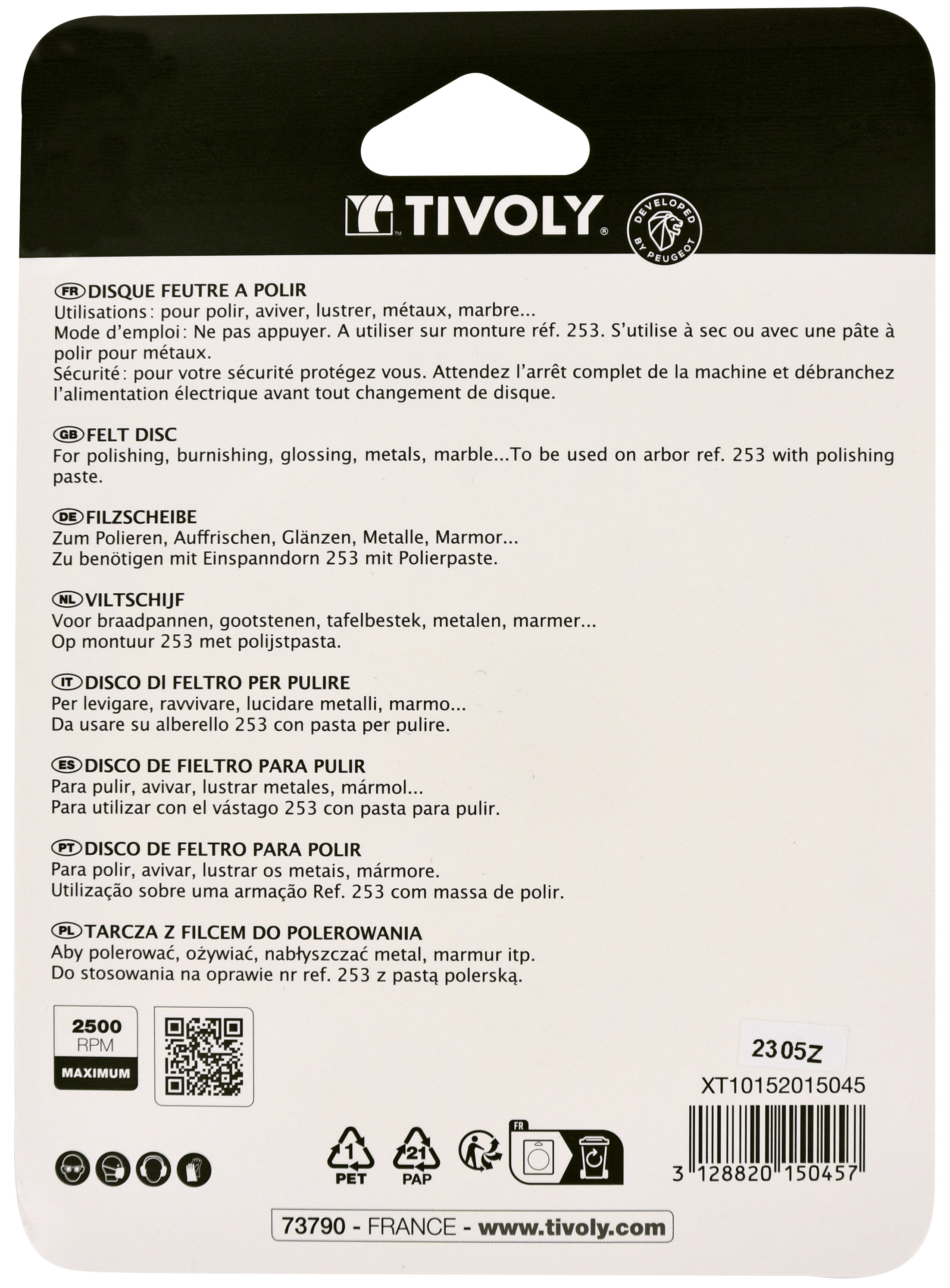 Disque feutre à polir Ø 100mm TIVOLY - XT10152015045