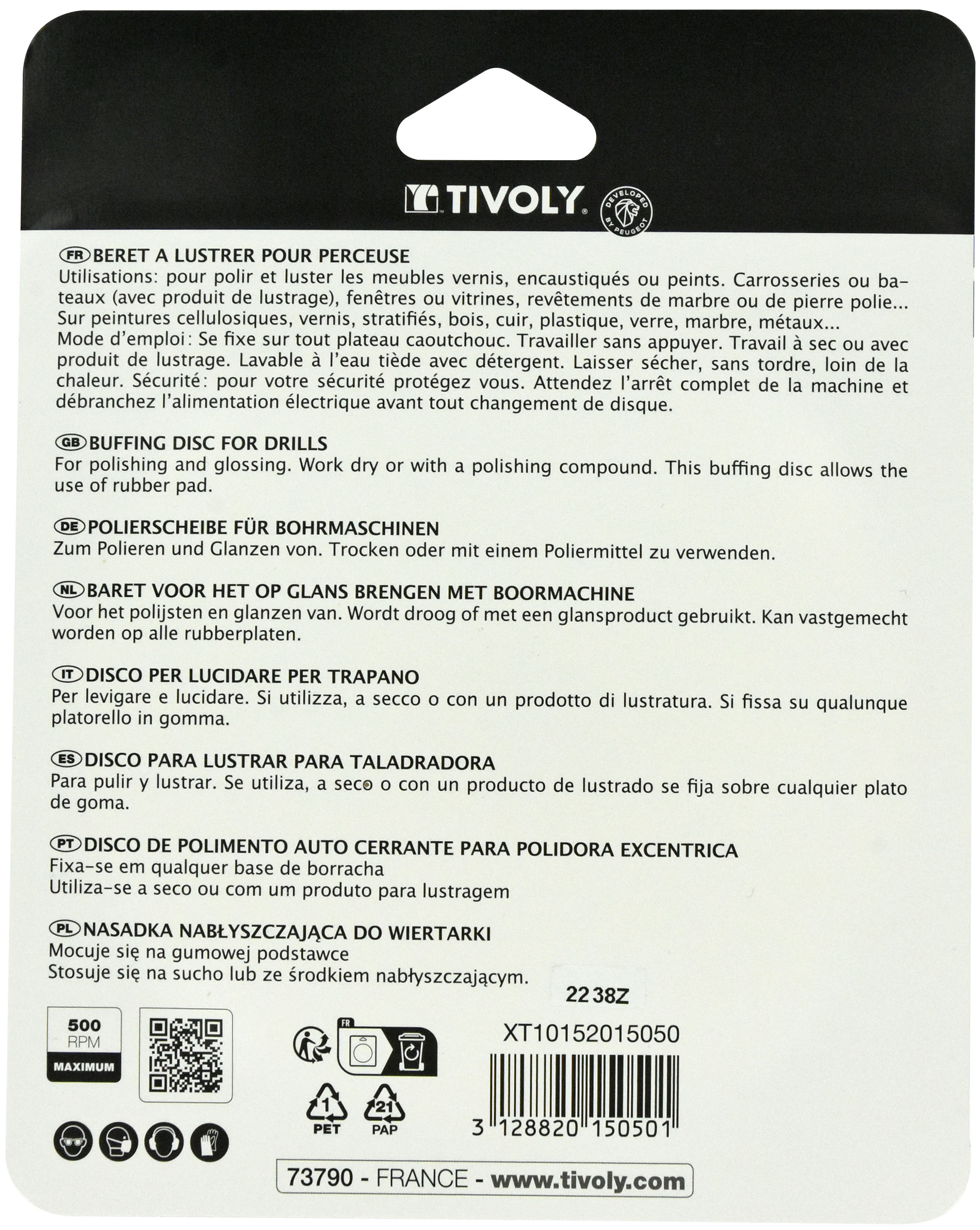 Béret à POLIR coton | avec cordons Ø 125 TIVOLY - XT10152015050