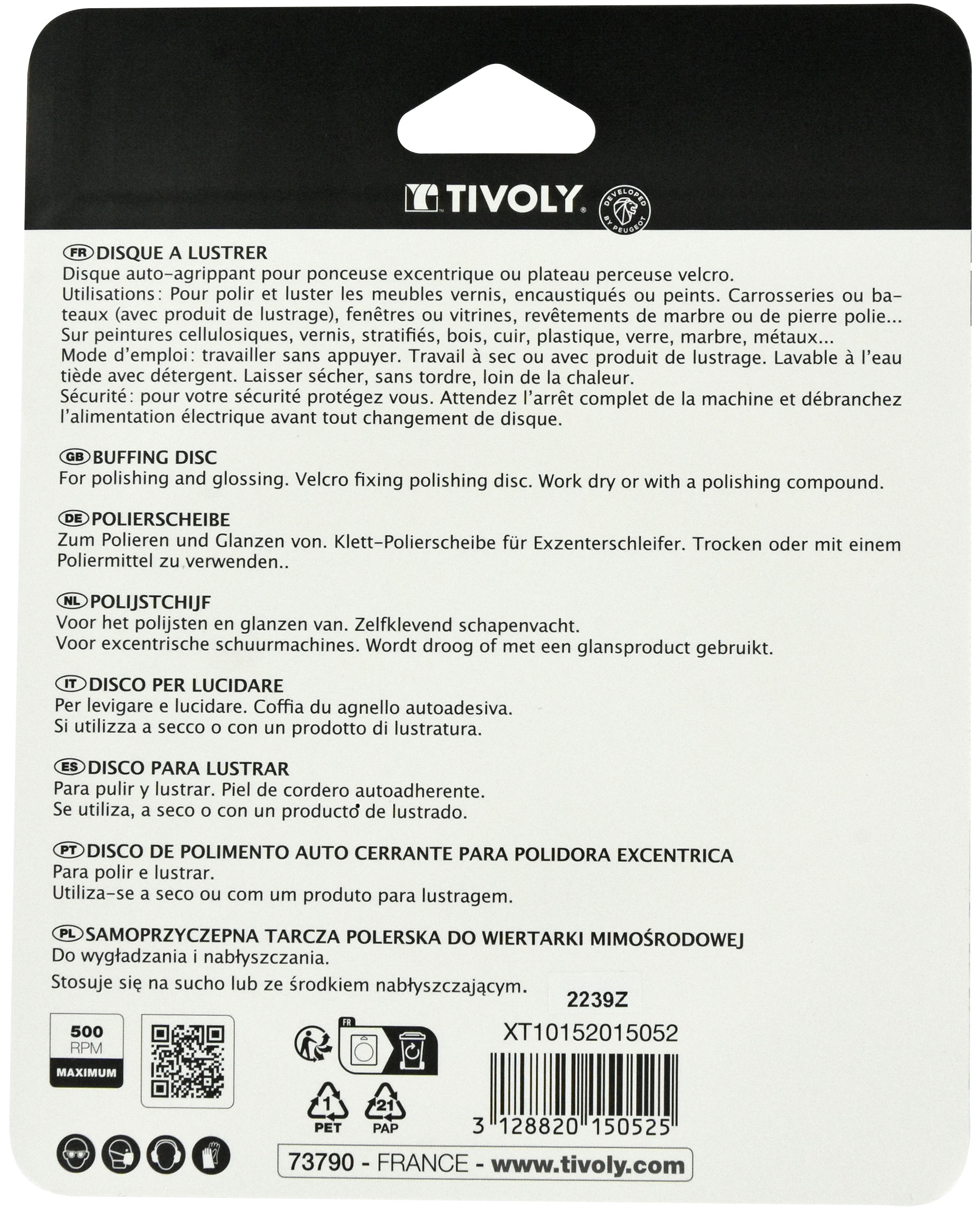 Disque à POLIR coton | auto agrippant Ø 125 TIVOLY - XT10152015052