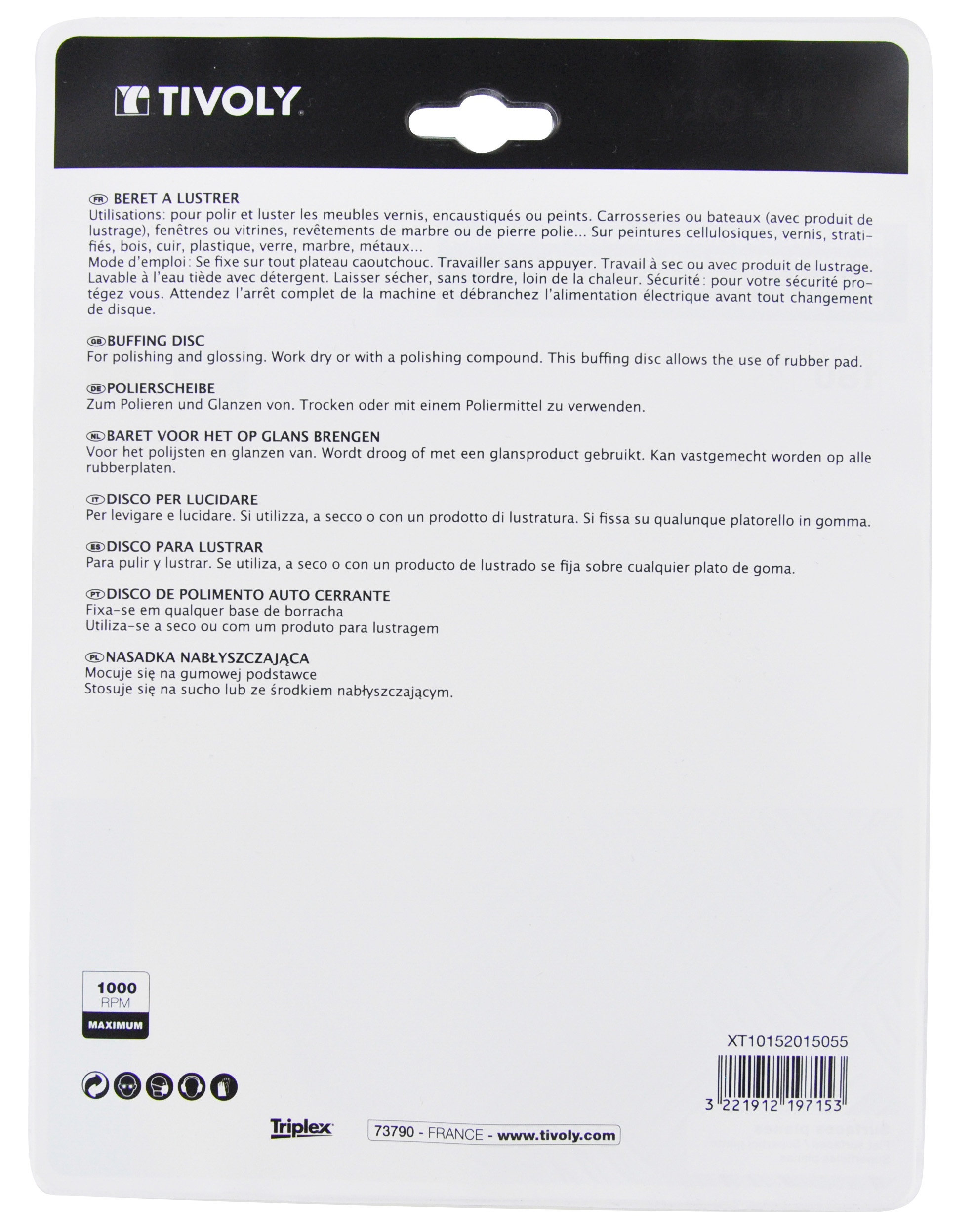 Béret à POLIR coton | avec cordons Ø 180 TIVOLY - XT10152015055