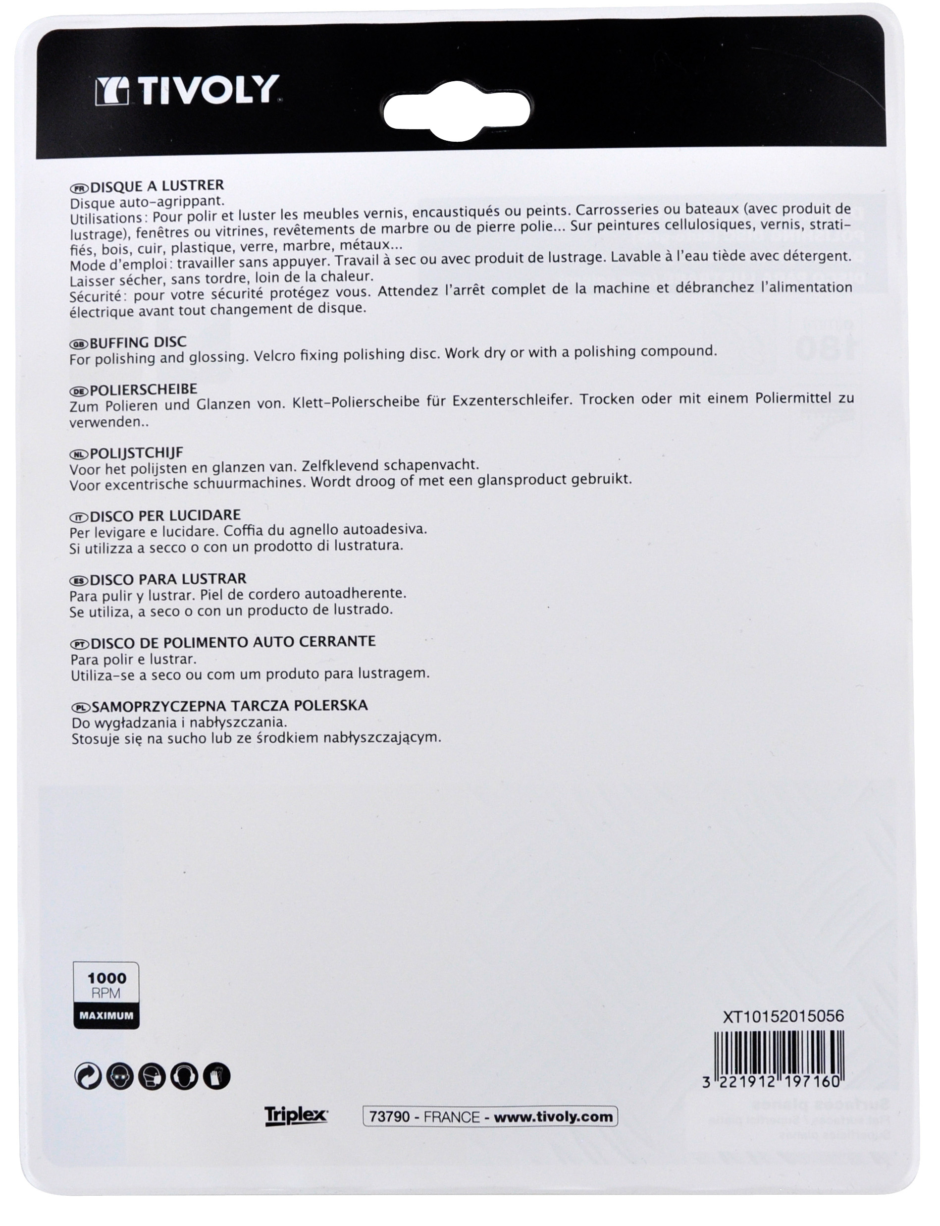 Disque à POLIR coton | auto agrippant Ø 180 TIVOLY - XT10152015056