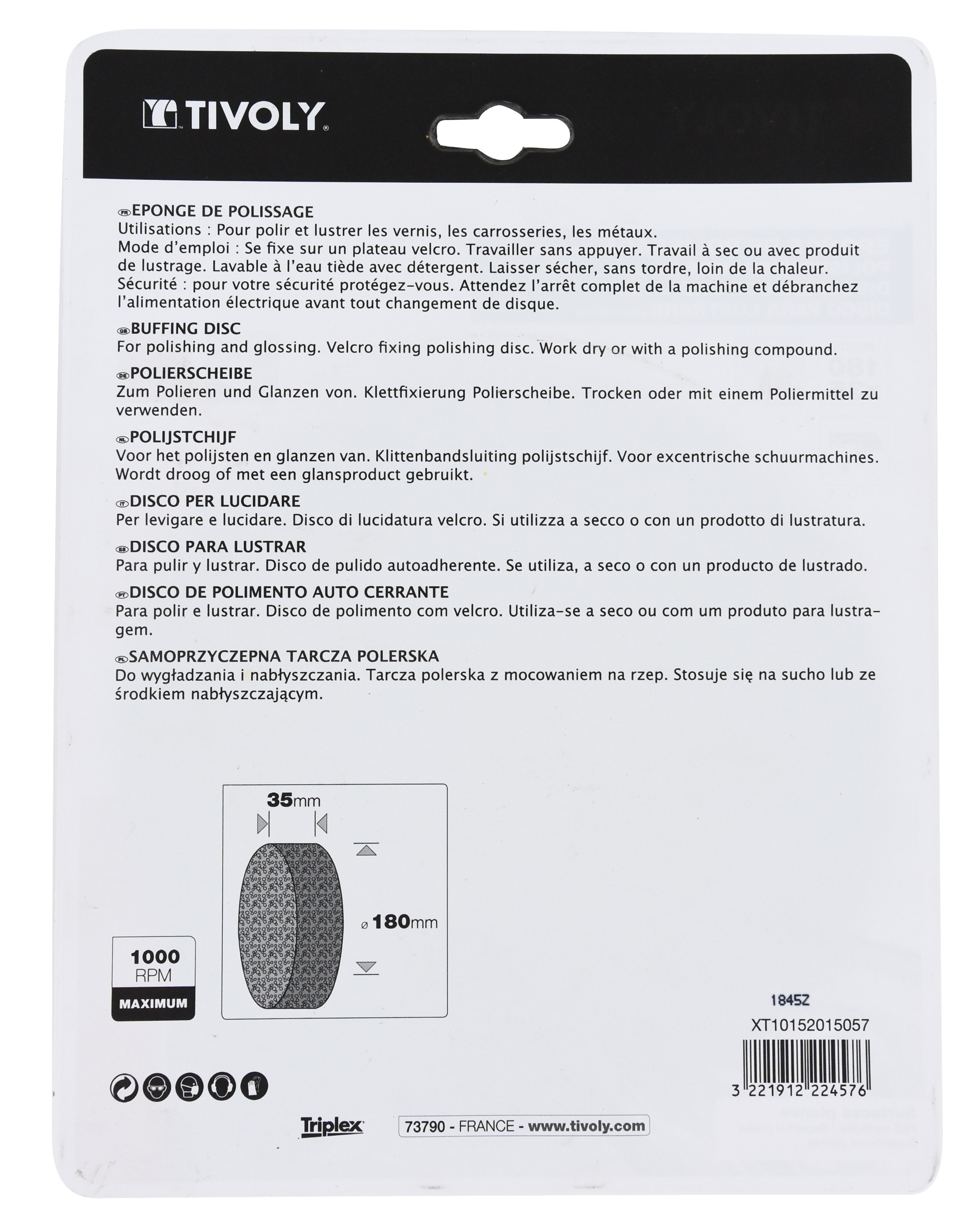 Eponge de polissage auto-agrippant Ø 180 x35mm TIVOLY - XT10152015057