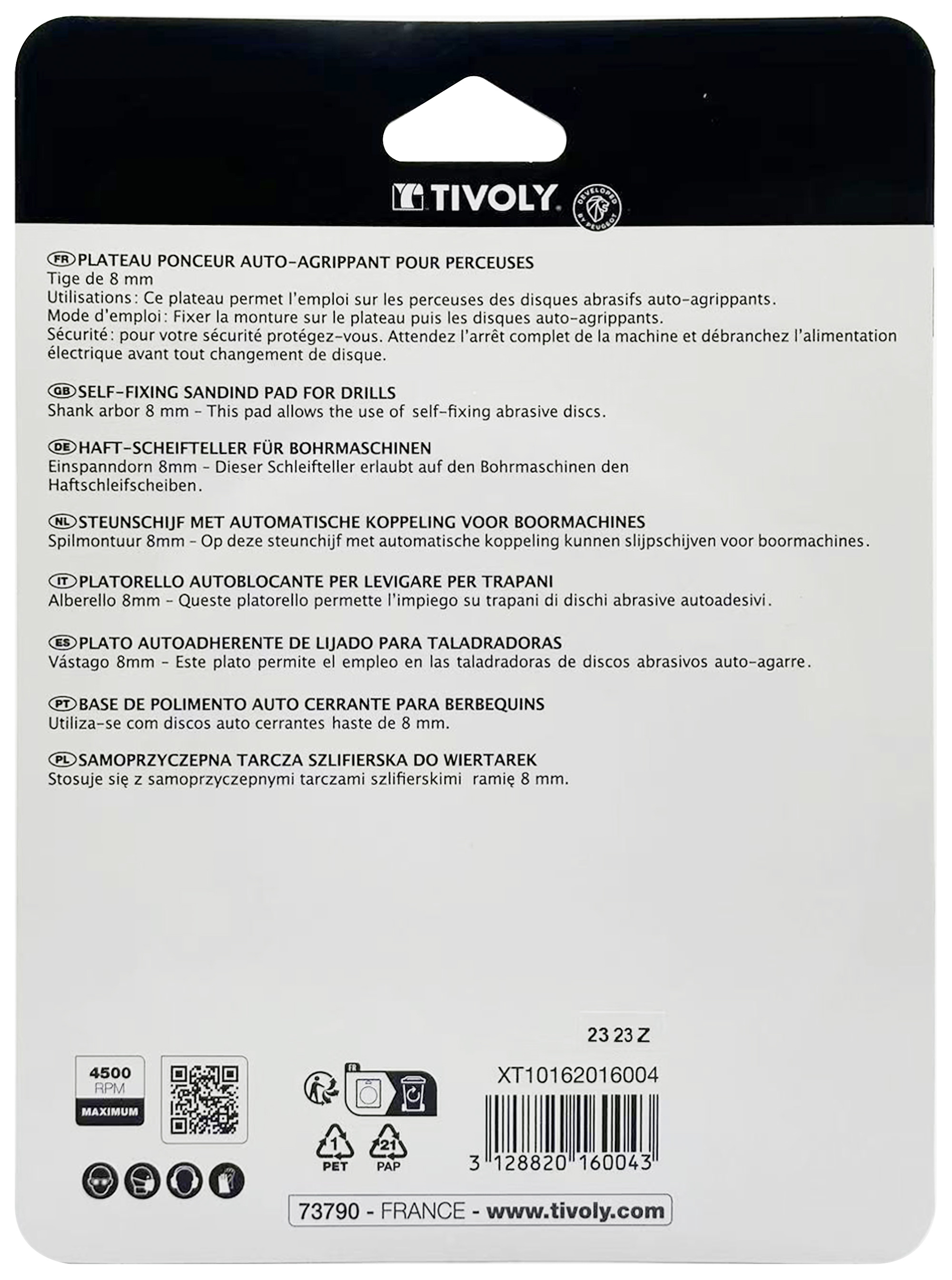 Plateau ponceur auto agrippant caoutchouc Ø 125mm TIVOLY - XT10162016004