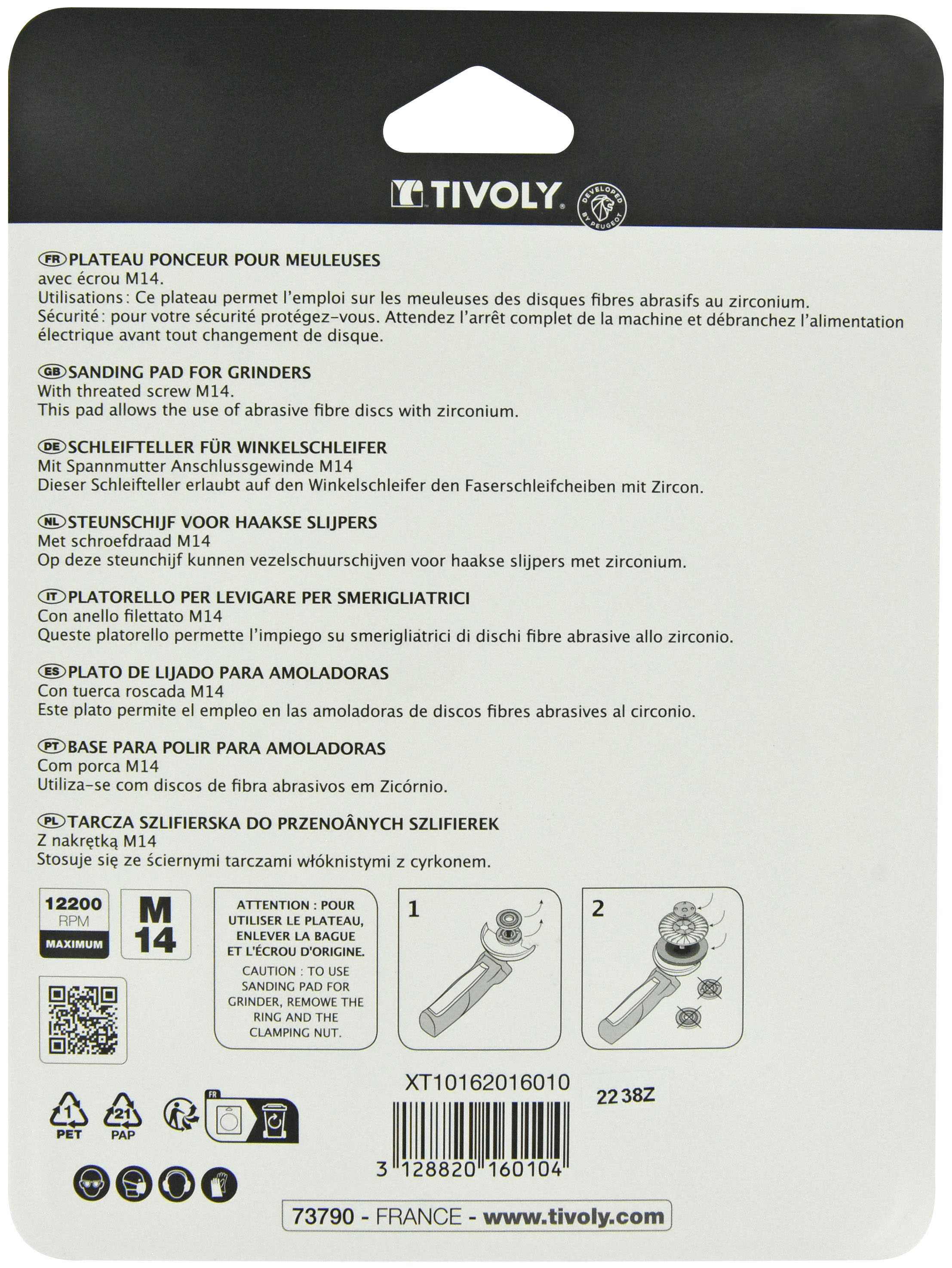 Plateau ponceur caoutchouc Meuleuse - M14 Ø 115mm TIVOLY - XT10162016010
