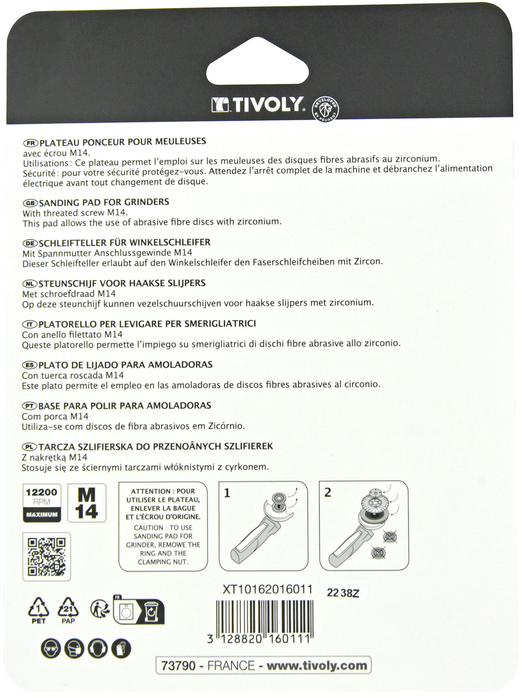 Plateau ponceur caoutchouc Meuleuse - M14 Ø 125mm TIVOLY - XT10162016011