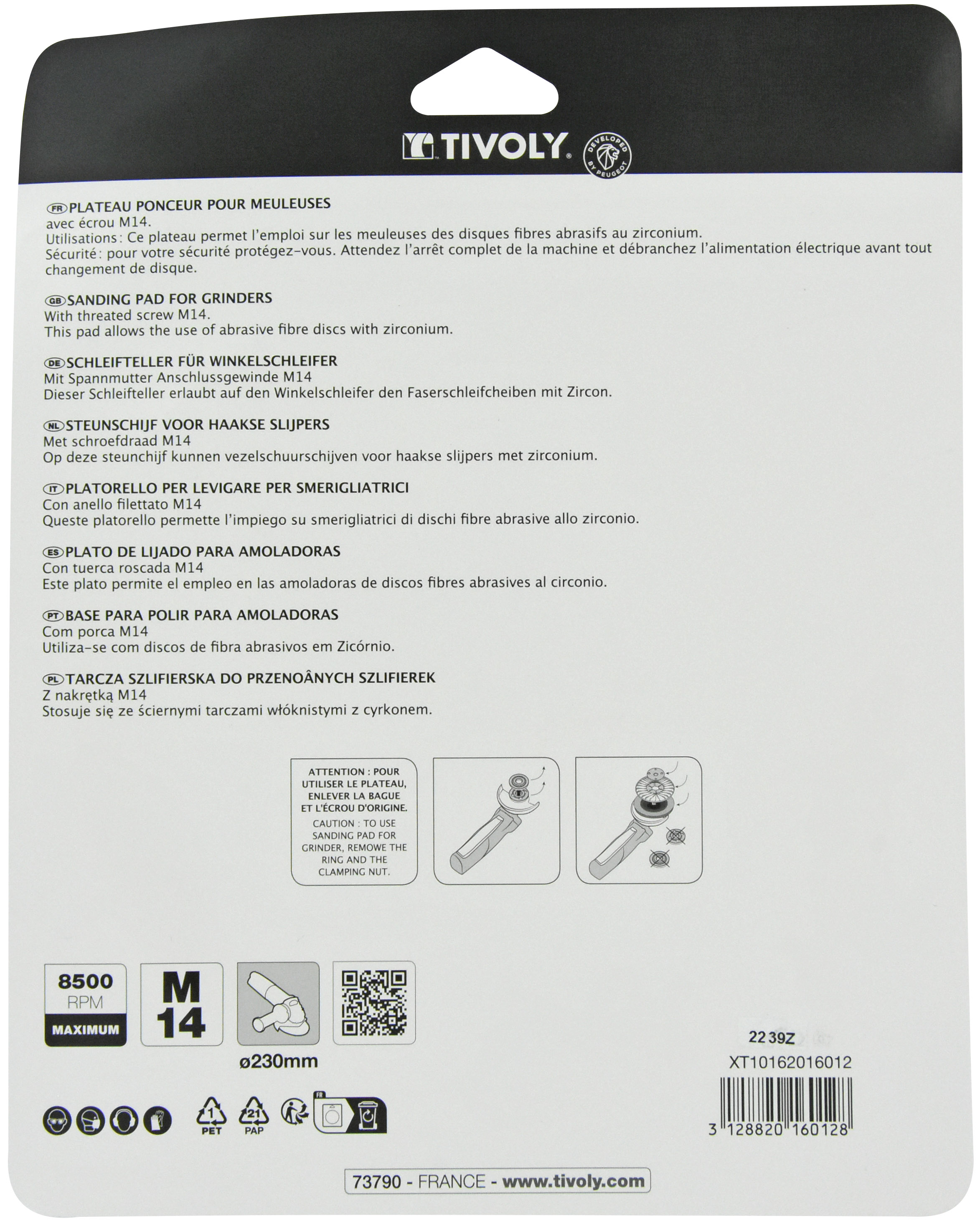 Plateau ponceur caoutchouc Meuleuse - M14 Ø 180mm TIVOLY - XT10162016012