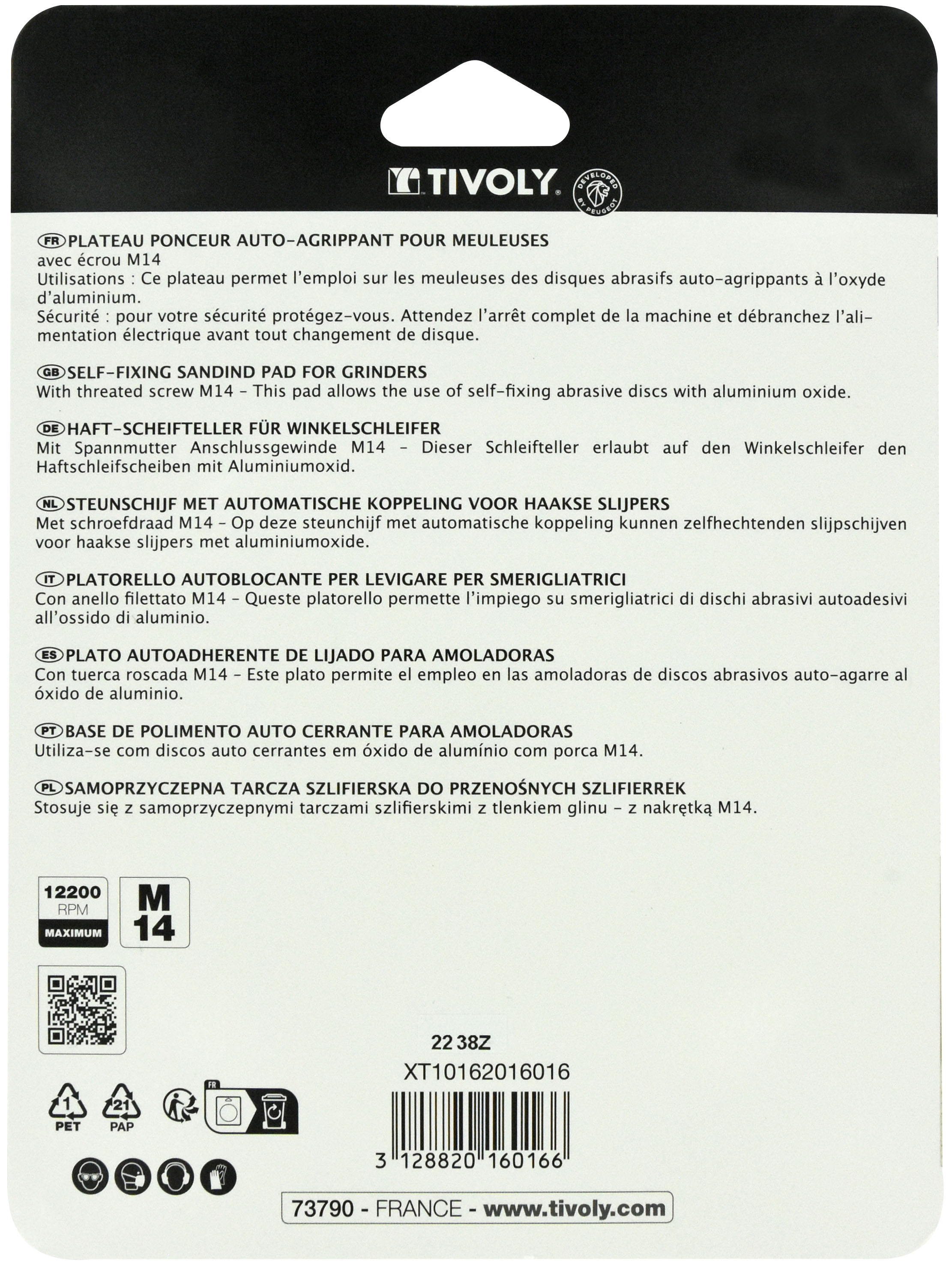 Plateau ponceur MEULEUSE auto-agrippant M14 Ø 125mm TIVOLY - XT10162016016