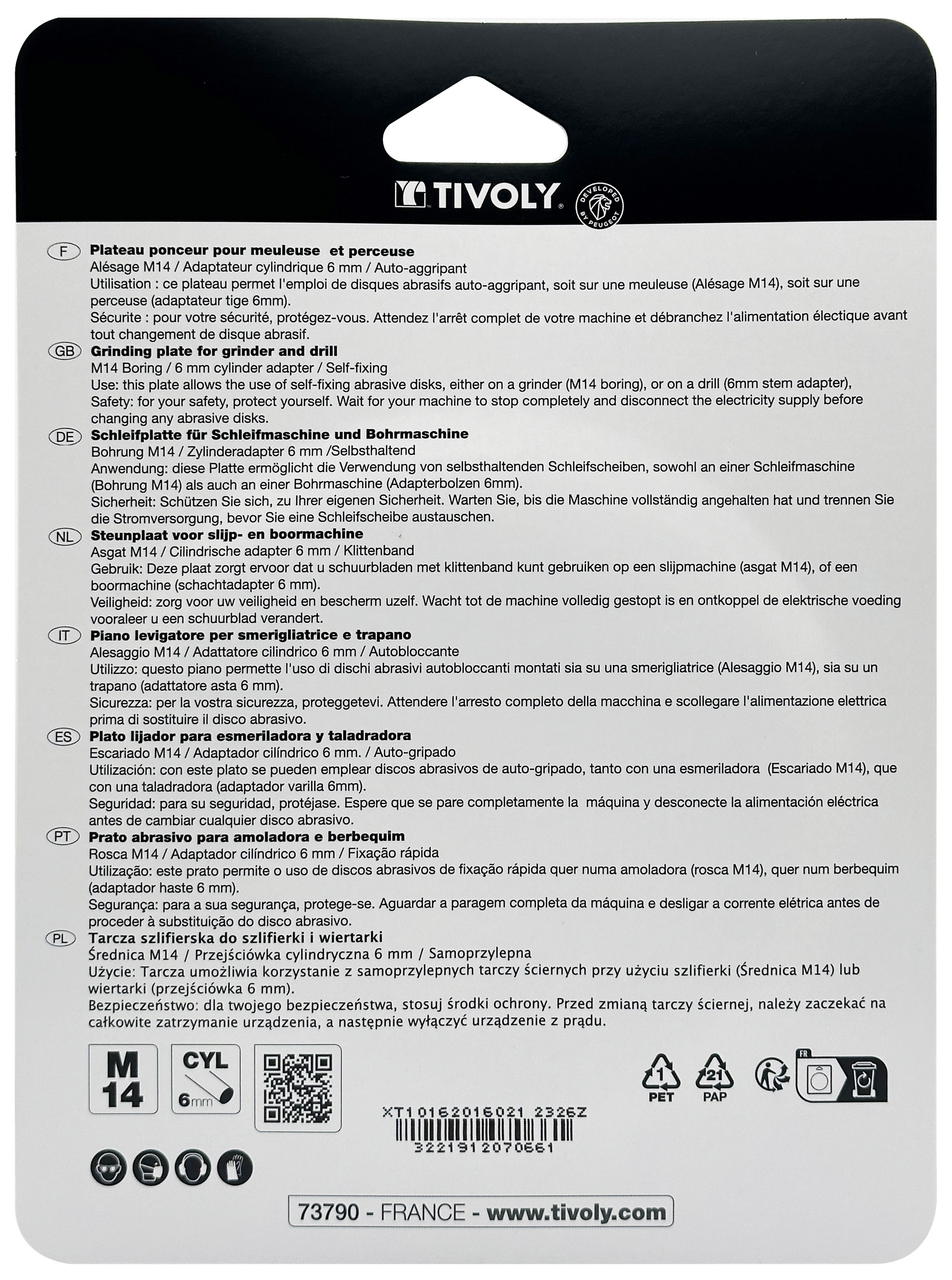 Plateau ponceur auto agrippant - mixte : meuleuse/perceuse Ø 115mm TIVOLY - XT10162016021
