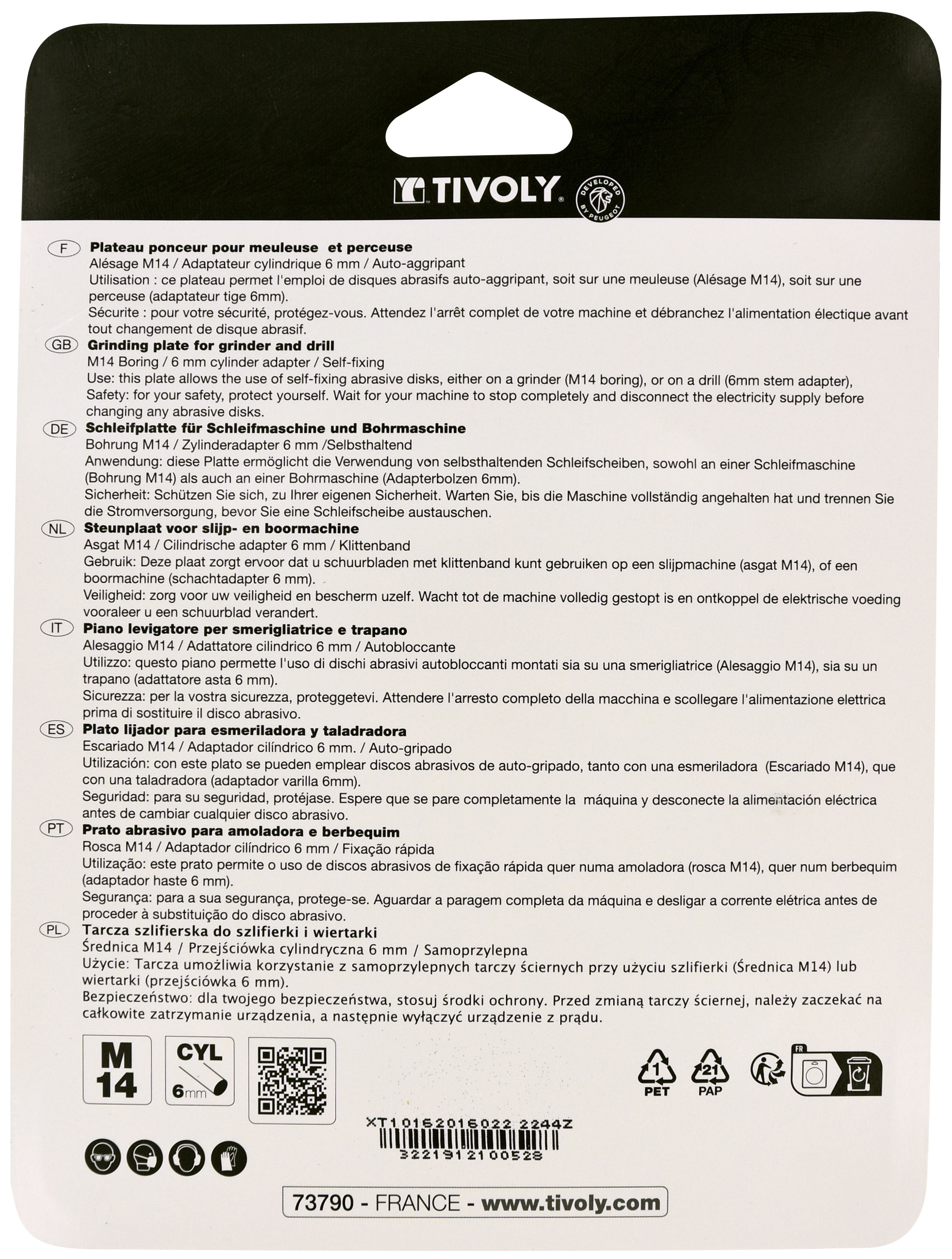 Plateau ponceur auto agrippant - mixte : meuleuse/perceuse Ø 125mm TIVOLY - XT10162016022