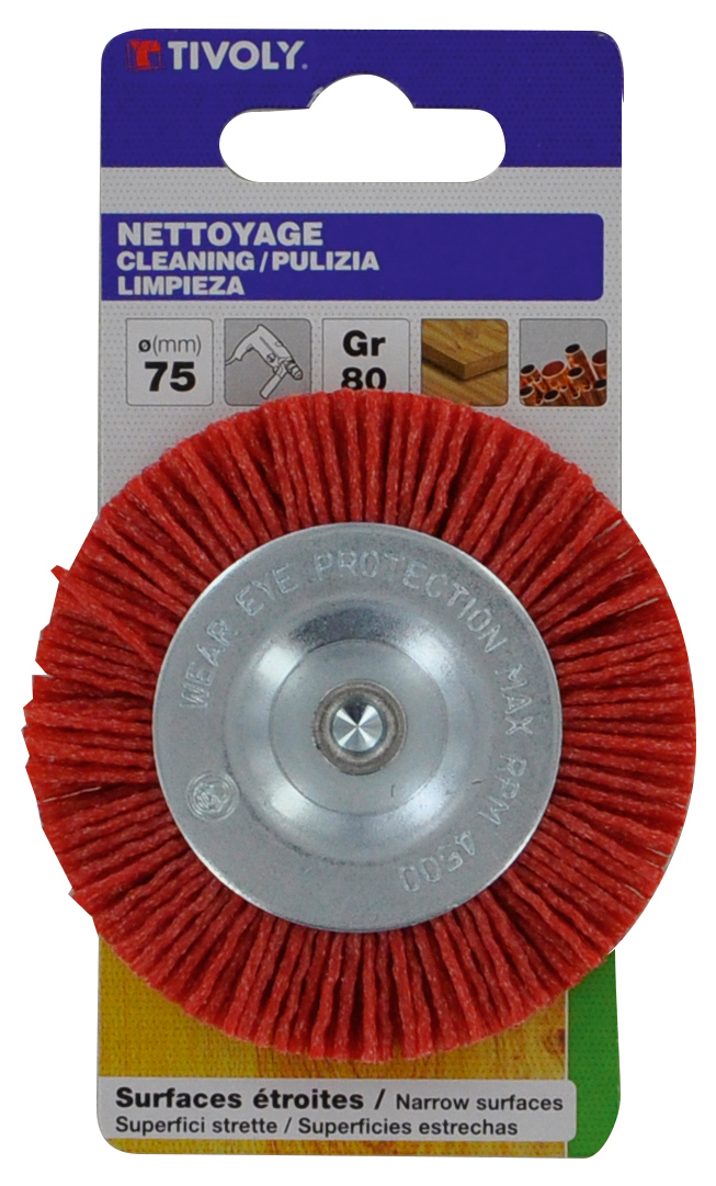 Brosse CIRCULAIRE -Fil nylon rouge -Décapage du bois / Ø: 75 / TIVOLY - XT20222000777