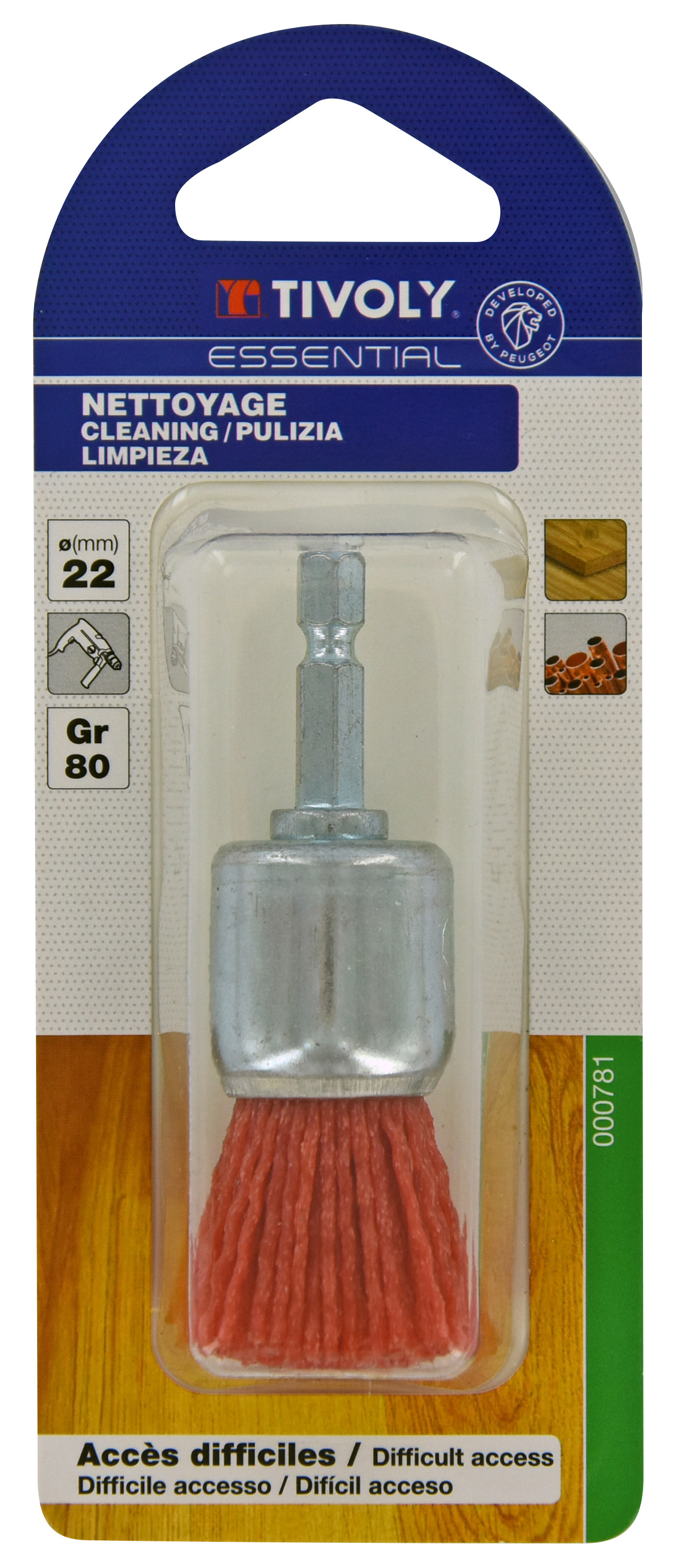 Brosse PINCEAU -Fil nylon rouge -Décapage du bois (Blister) / Ø: 22 / TIVOLY - XT20222000781