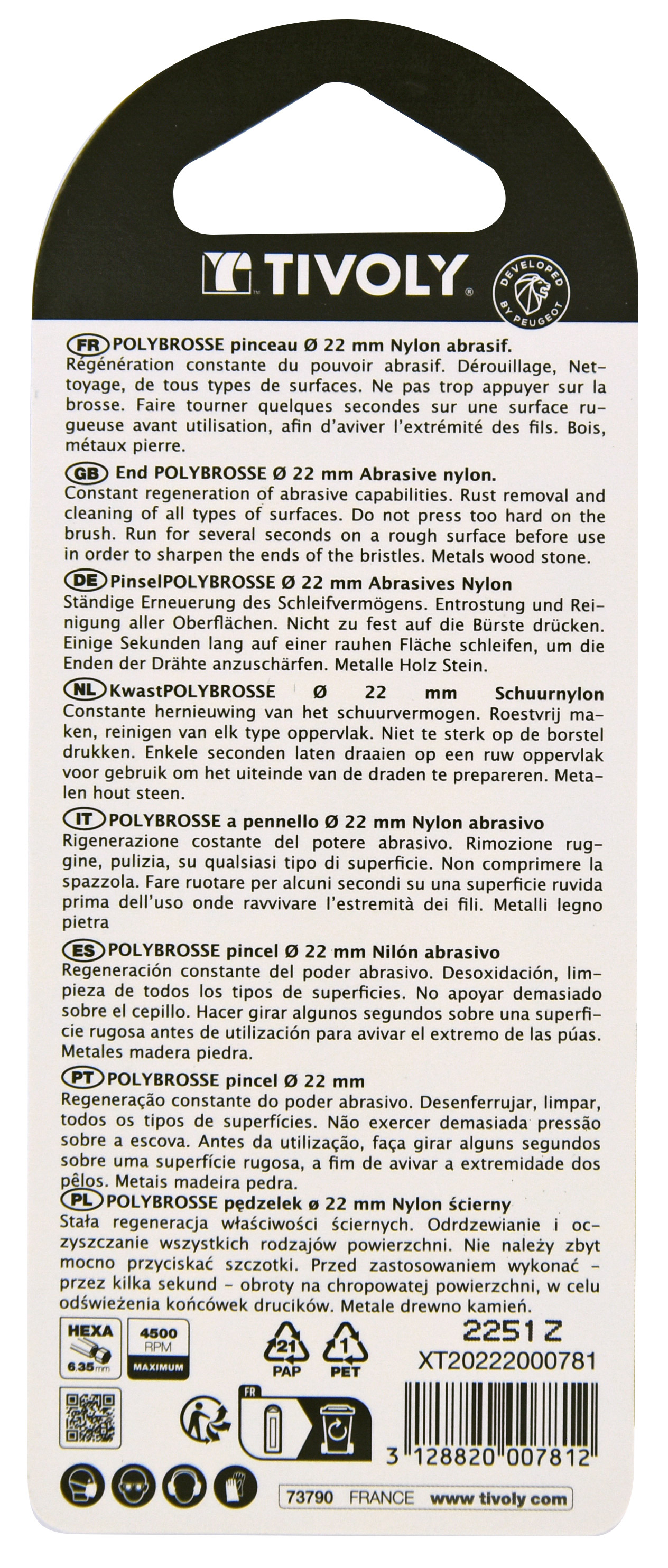 Brosse PINCEAU -Fil nylon rouge -Décapage du bois (Blister) / Ø: 22 / TIVOLY - XT20222000781