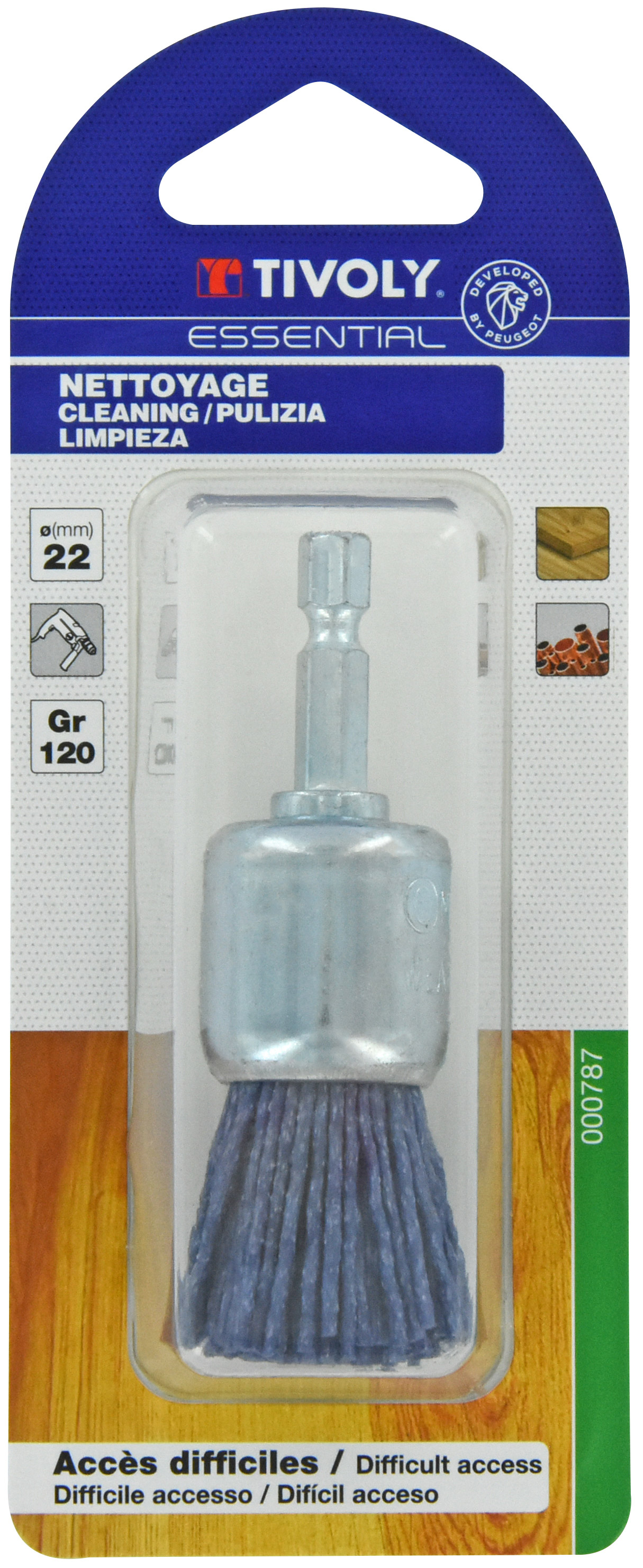Brosse PINCEAU -Fil nylon bleu -Ponçage du bois (Blister) / Ø: 22 / TIVOLY - XT20222000787