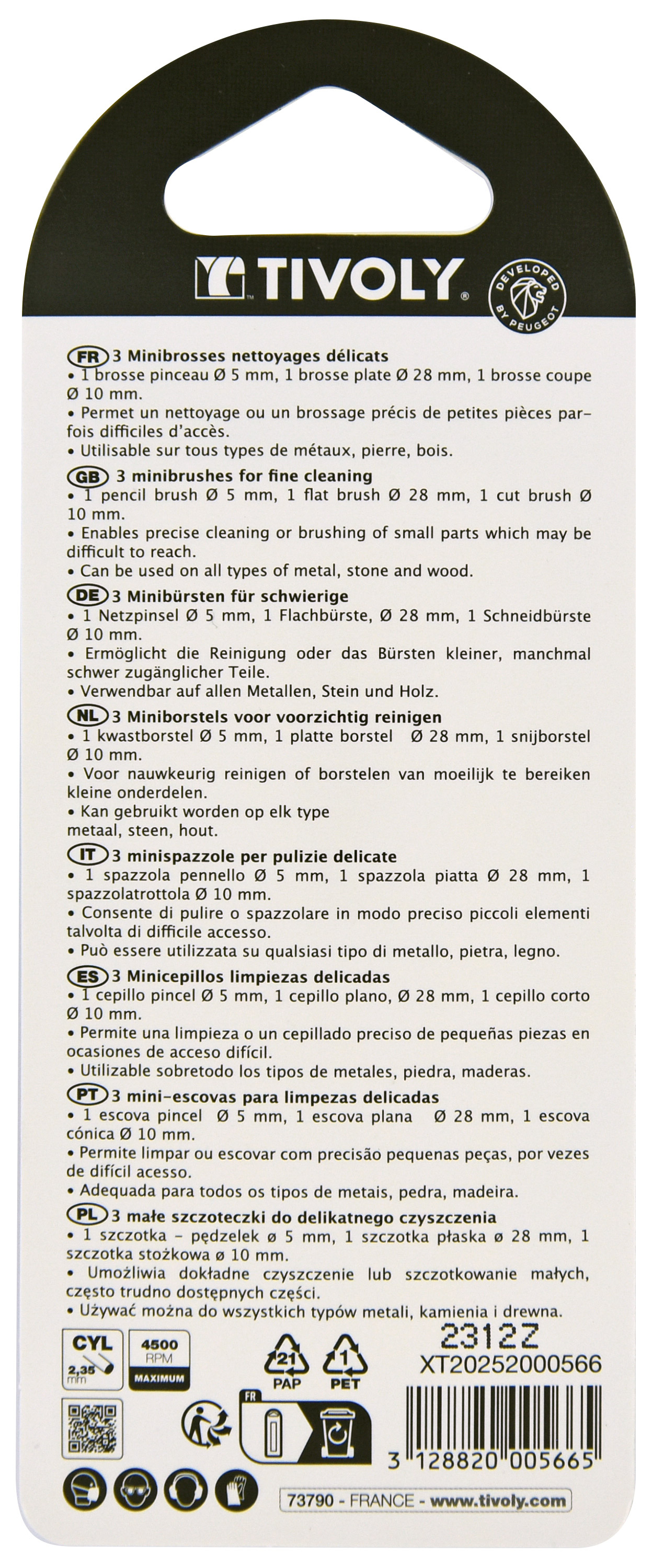 3 pièces mini-brosses : pinceau - coupe - circulaire TIVOLY - XT20252000566