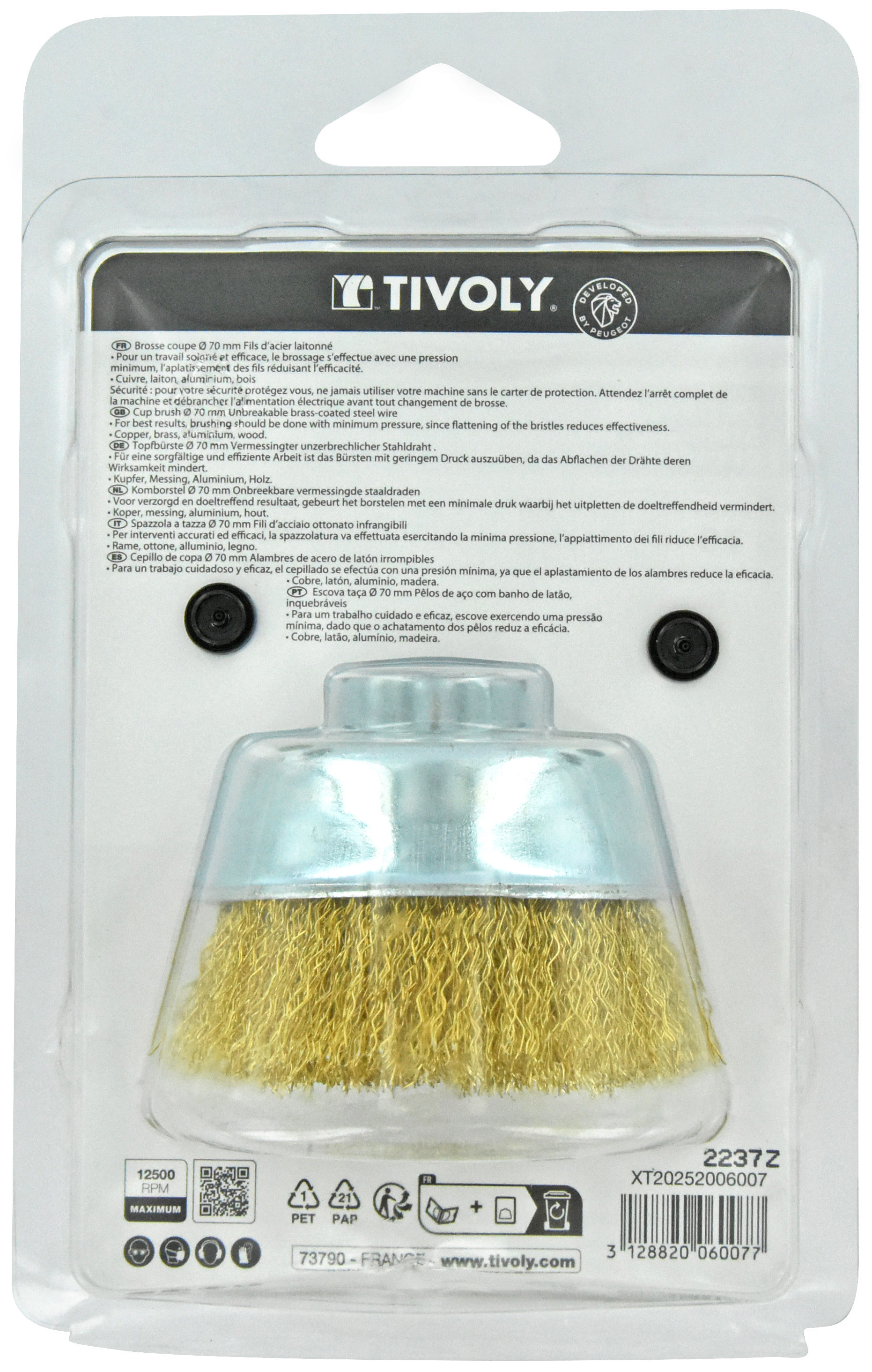 Brosse COUPE -Fil laiton -Décapage du bois, laiton (Blister) / Ø: 70 / 0.25 TIVOLY - XT20252006007