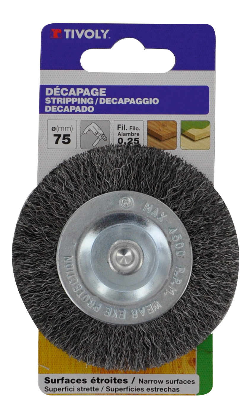 Brosse CIRCULAIRE -Pour perceuse -Fil acier ondulé -Décapage du bois / Ø: 75 / 0.25 TIVOLY - XT20252006053