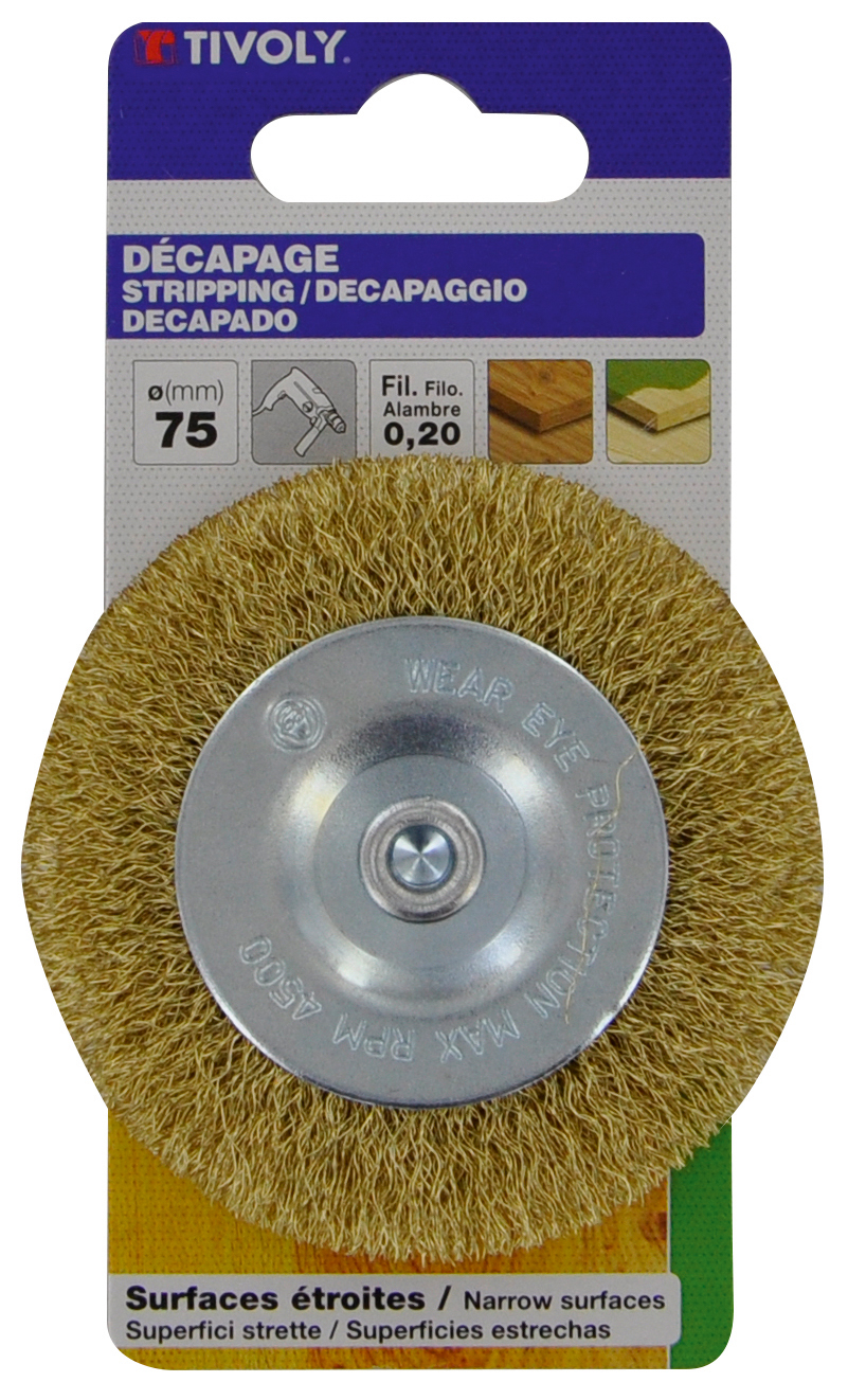Brosse CIRCULAIRE -Fil acier laitonné ondulé -Décapage bois, laiton / Ø: 75 / 0.20 TIVOLY - XT20252006058
