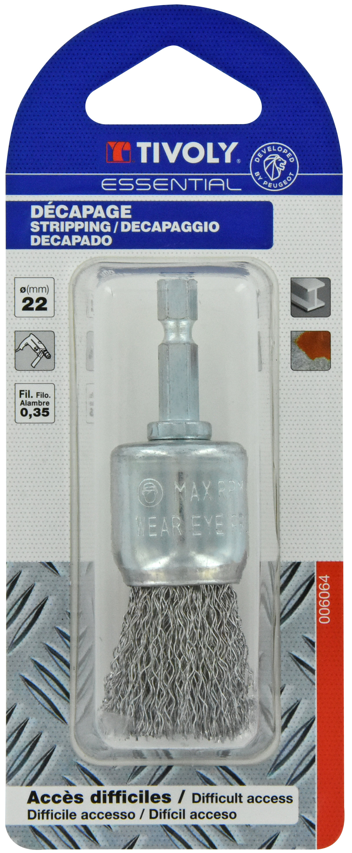 Brosse PINCEAU -Fil acier ondulé -Décapage du métal (Blister) / Ø: 22 / 0.35 TIVOLY - XT20252006064