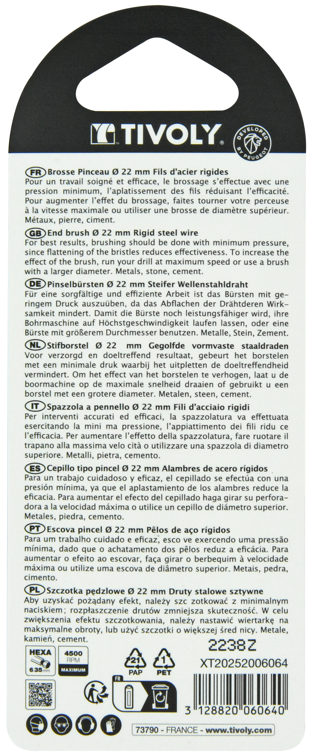 Brosse PINCEAU -Fil acier ondulé -Décapage du métal (Blister) / Ø: 22 / 0.35 TIVOLY - XT20252006064