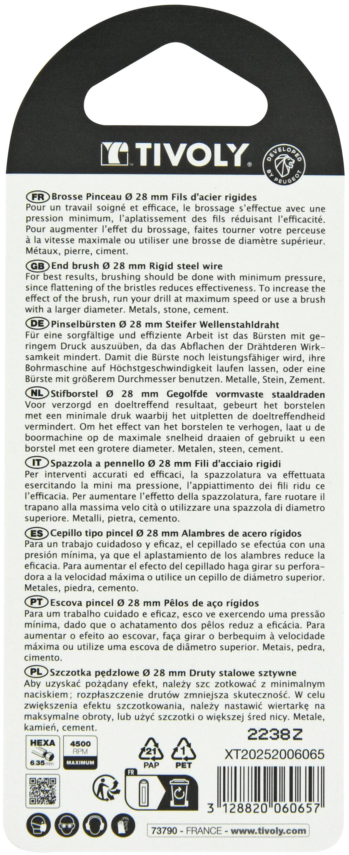 Brosse PINCEAU -Fil acier ondulé -Décapage du métal (Blister) / Ø: 28 / 0.35 TIVOLY - XT20252006065