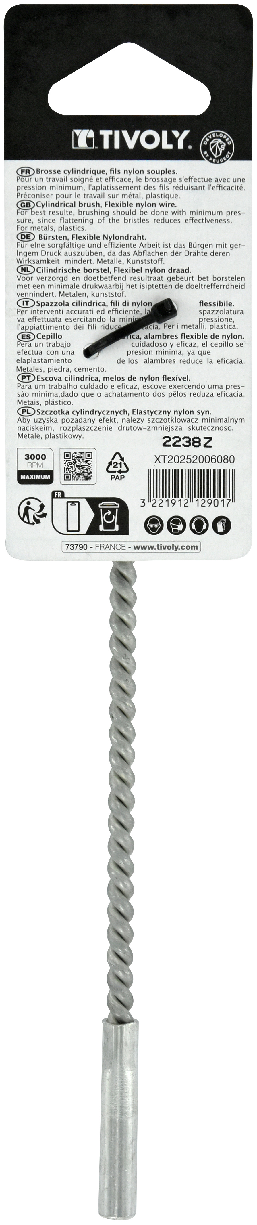 Brosse ECOUVILLON -Fil Nylon -Décapage du métal (Blister) / Ø: 28 / TIVOLY - XT20252006080