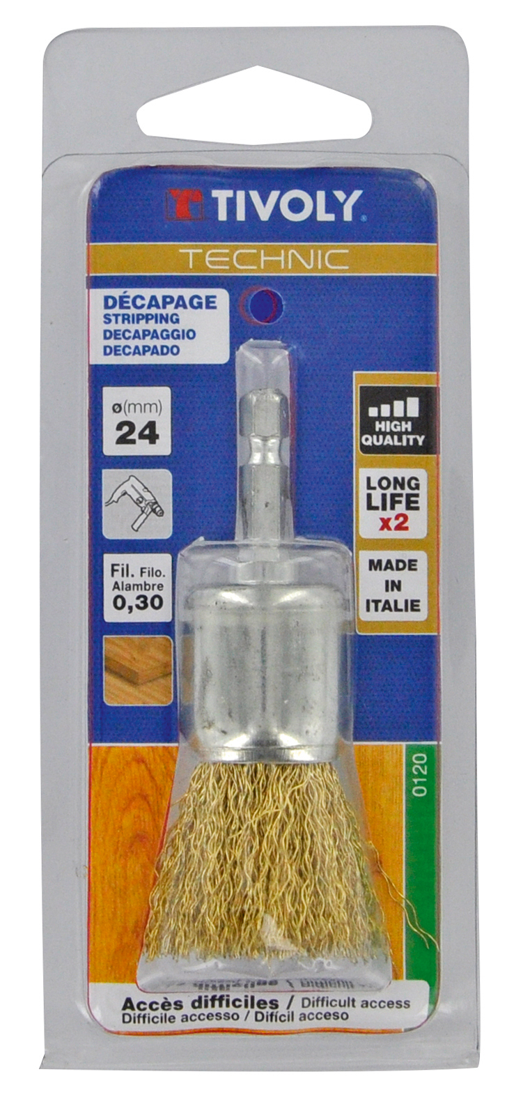 Brosse PINCEAU -Fil acier laitonné -Décapage du bois, laiton, cuivre / Ø: 24 / 0.3 TIVOLY - XT202520120