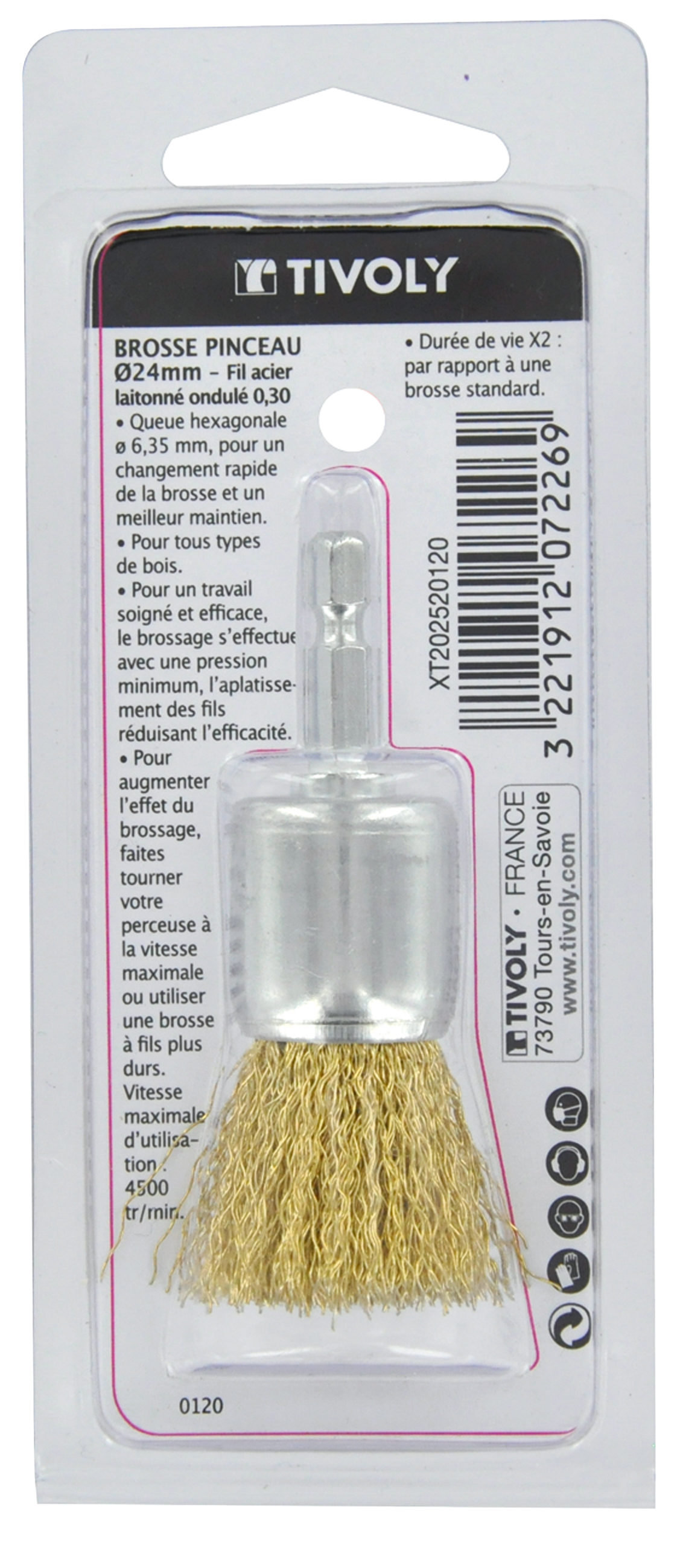 Brosse PINCEAU -Fil acier laitonné -Décapage du bois, laiton, cuivre / Ø: 24 / 0.3 TIVOLY - XT202520120