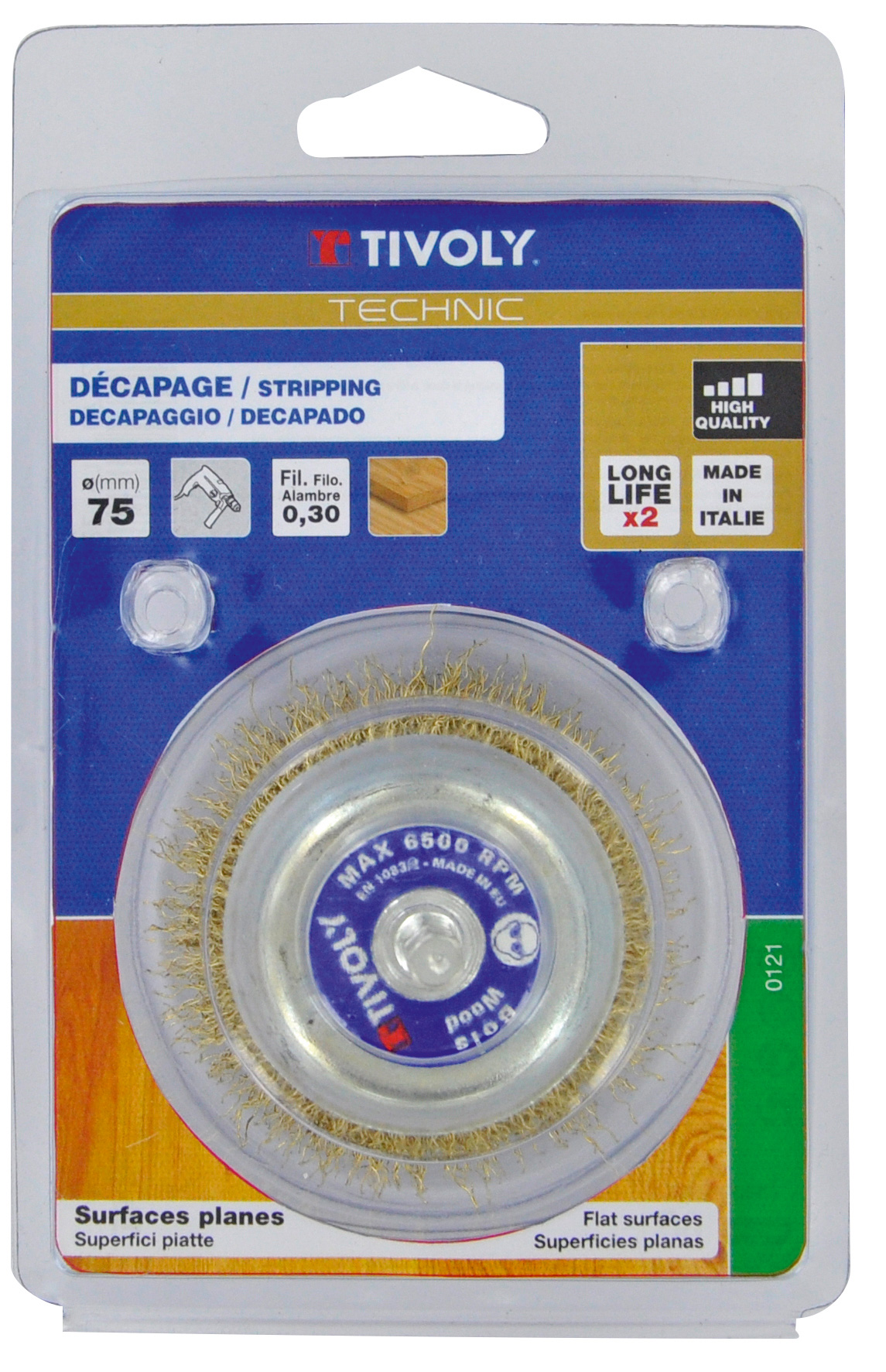 Brosse coupe Technic | Fil Acier laitonné | Décapage du bois, laiton, cuivre | D.75 | Ep.0.30 TIVOLY - XT202520121