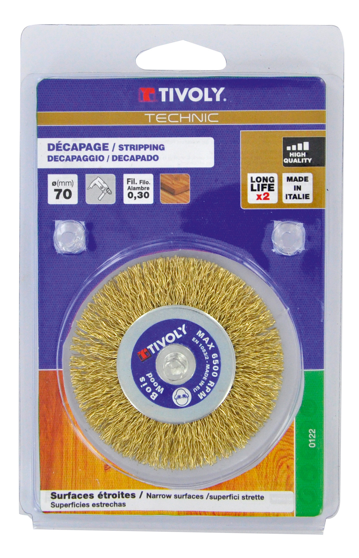 Brosse CIRCULAIRE -Fil acier laitonné -Décapage du bois, laiton, cuivre / Ø: 70 / 0.3 TIVOLY - XT202520122