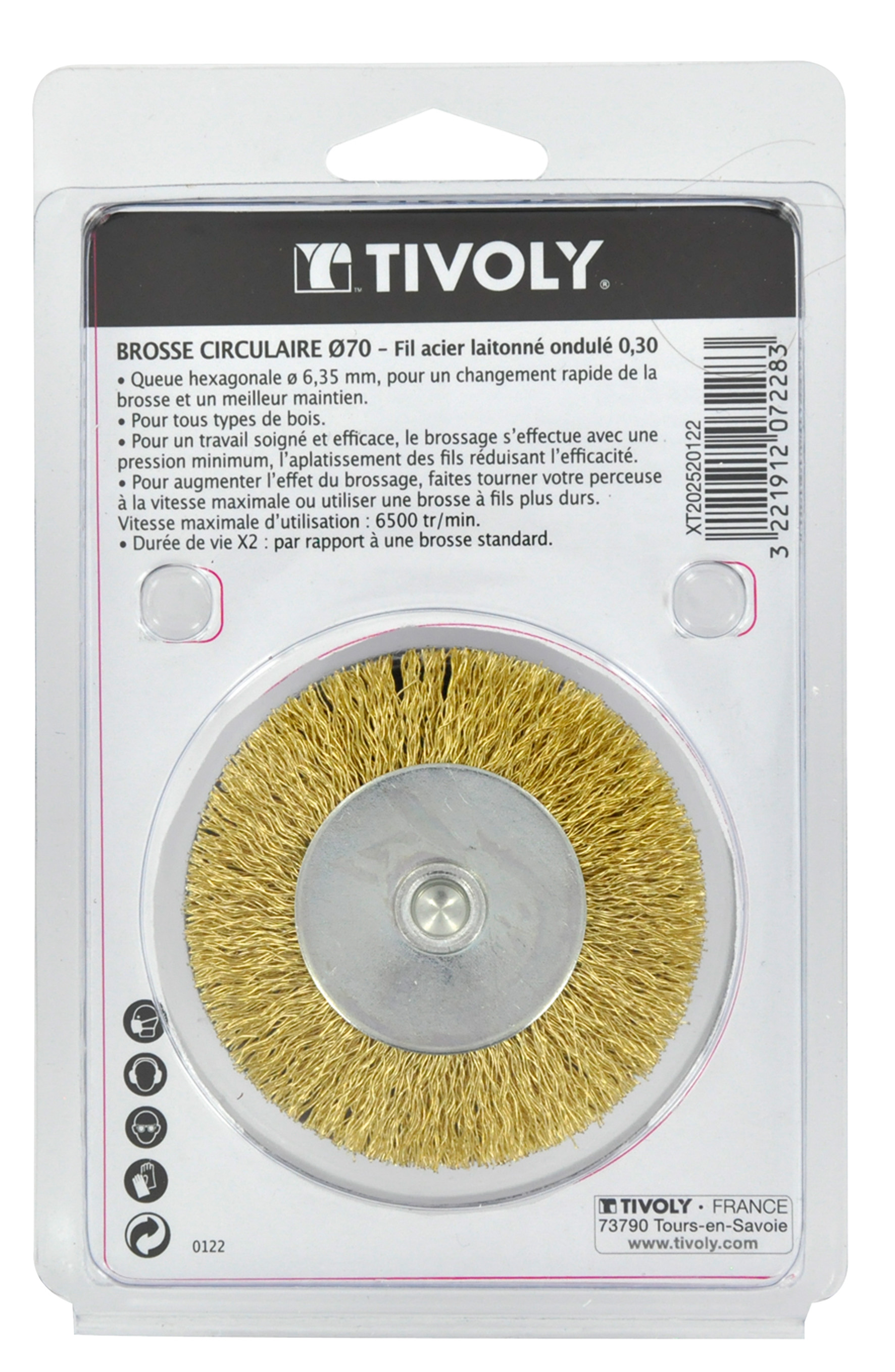 Brosse CIRCULAIRE -Fil acier laitonné -Décapage du bois, laiton, cuivre / Ø: 70 / 0.3 TIVOLY - XT202520122