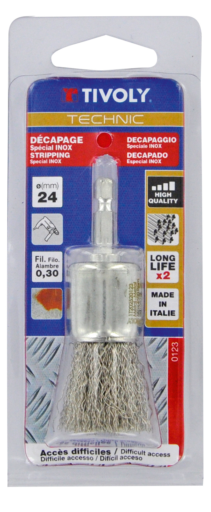 Brosse PINCEAU -Fil inox -Décapage de l'inox, métal (Blister) / Ø: 24 / 0.3 TIVOLY - XT202520123