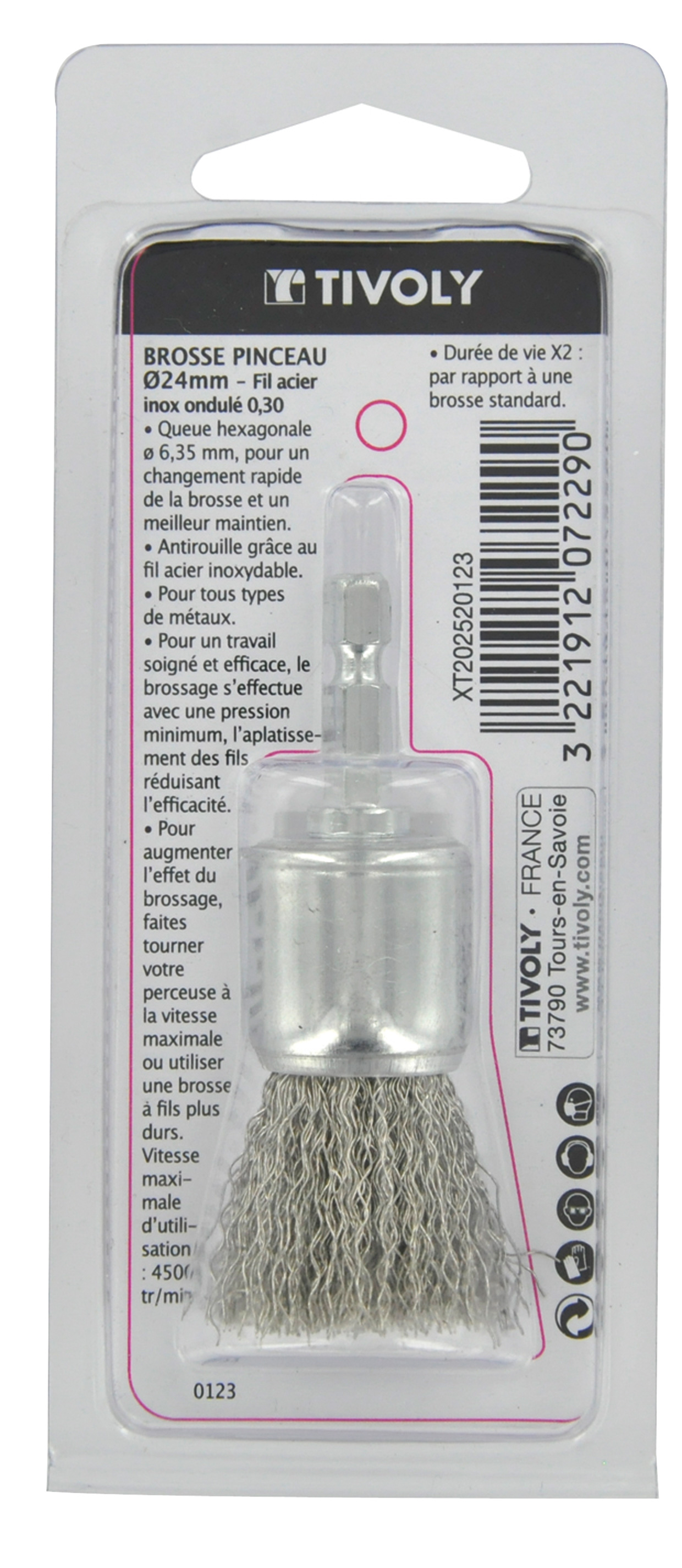 Brosse PINCEAU -Fil inox -Décapage de l'inox, métal (Blister) / Ø: 24 / 0.3 TIVOLY - XT202520123