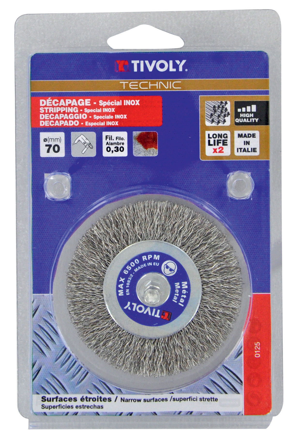 Brosse CIRCULAIRE -Fil inox -Décapage de l'inox (Blister Box) / Ø: 70 / 0.3 TIVOLY - XT202520125