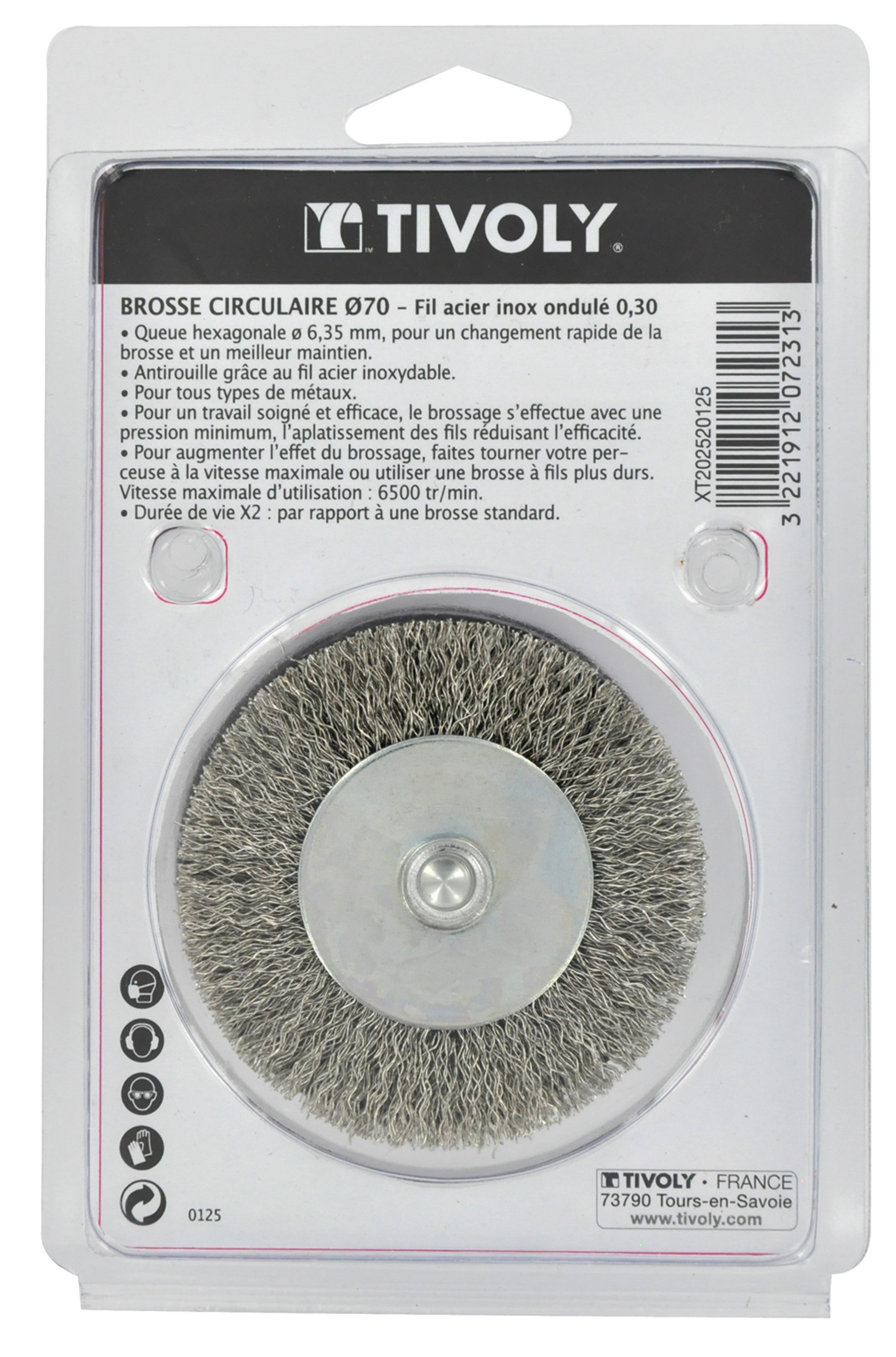 Brosse CIRCULAIRE -Fil inox -Décapage de l'inox (Blister Box) / Ø: 70 / 0.3 TIVOLY - XT202520125